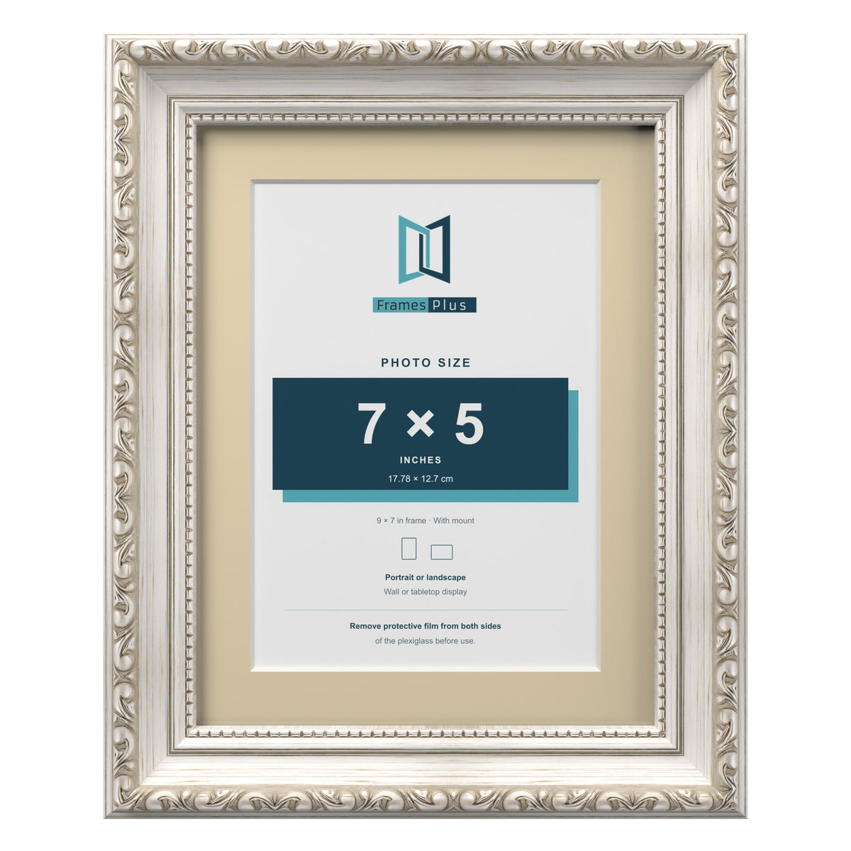 Louis Range Silver Picture, Photo & Poster Frame with Ivory Mount - 9x7" Frame for 7x5" Photo, Silver