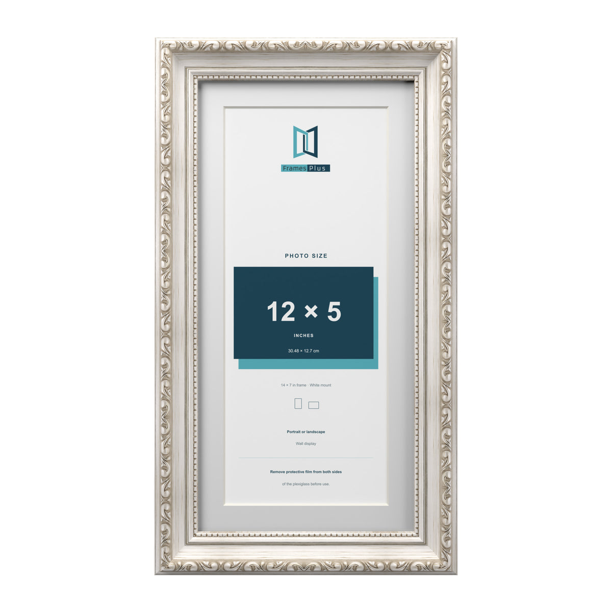 Louis Range Silver Picture, Photo & Poster Frame with White Mount - 14x7" Frame for 12x5" Photo, Silver