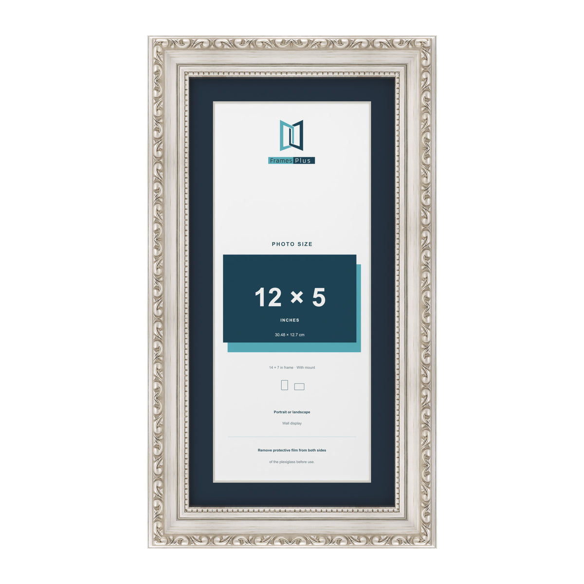 Louis Range Silver Picture, Photo & Poster Frame with Pacific Blue Mount - 14x7" Frame for 12x5" Photo, Silver