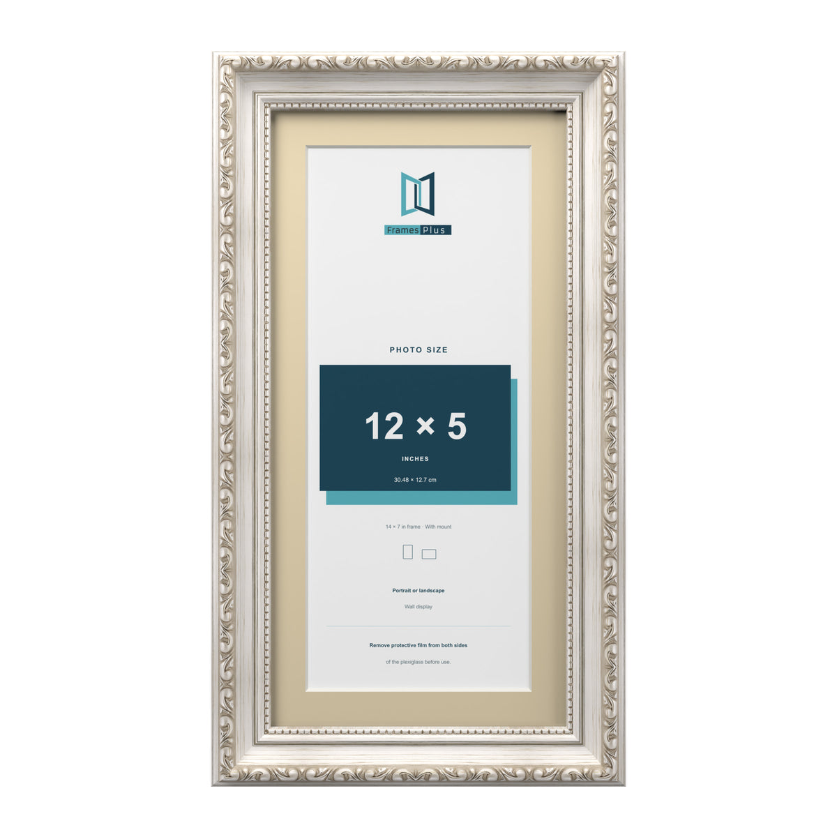Louis Range Silver Picture, Photo & Poster Frame with Ivory Mount - 14x7" Frame for 12x5" Photo, Silver