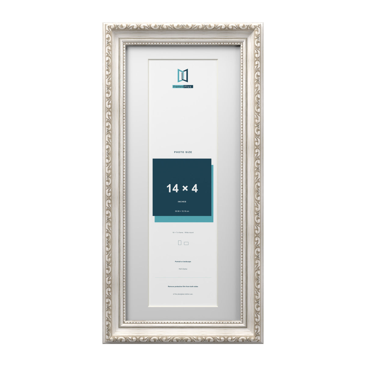 Louis Range Silver Picture, Photo & Poster Frame with White Mount - 16x7" Frame for 14x4" Photo, Silver
