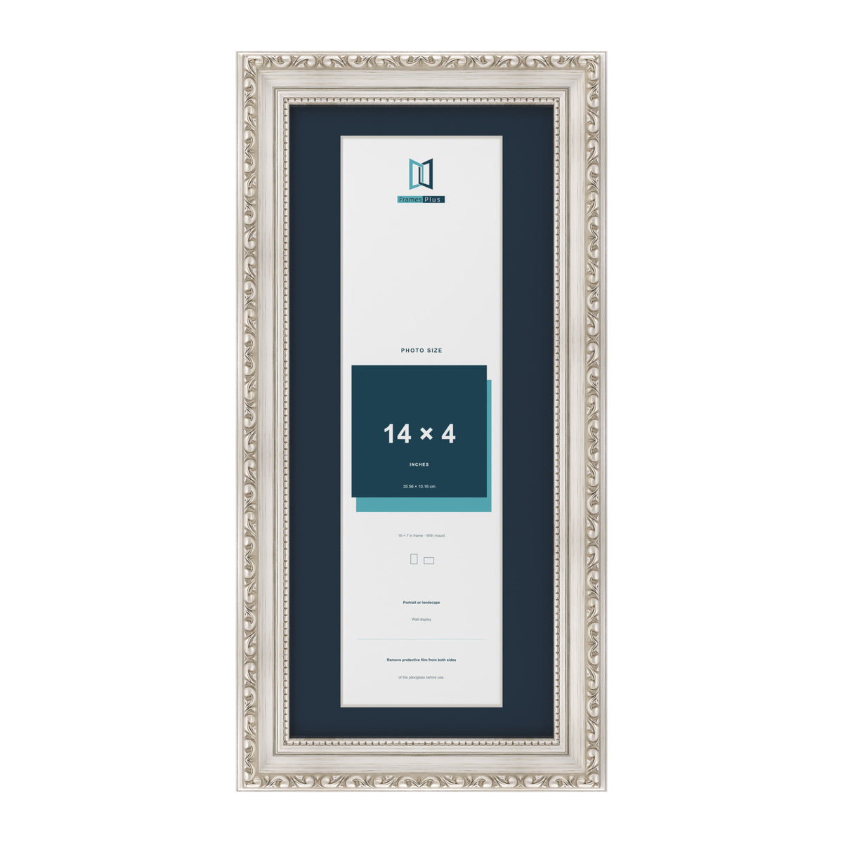 Louis Range Silver Picture, Photo & Poster Frame with Pacific Blue Mount - 16x7" Frame for 14x4" Photo, Silver