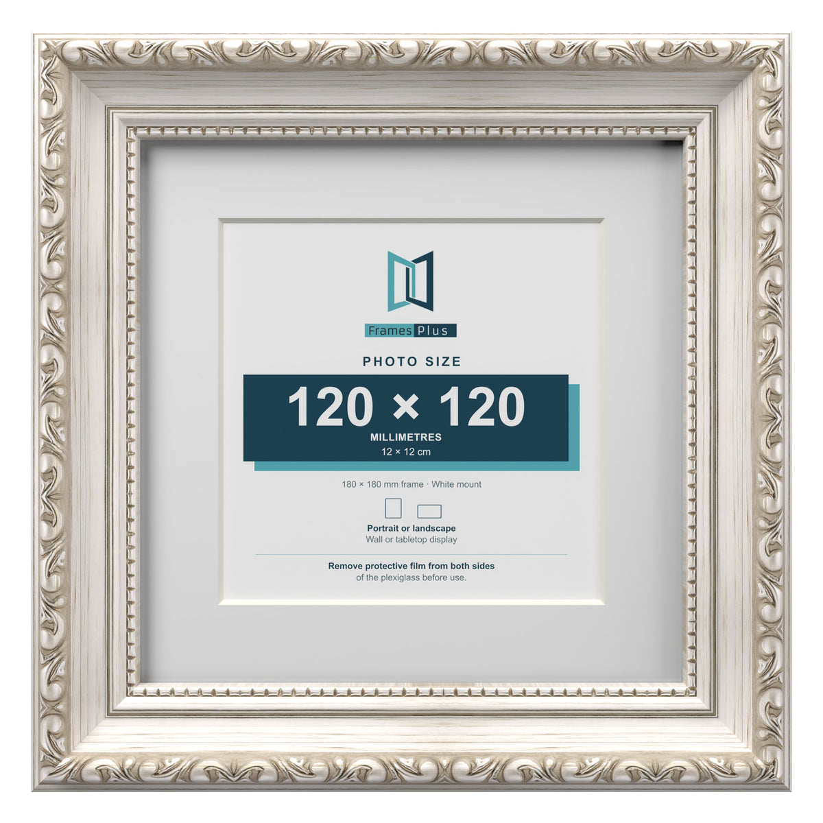 Louis Range Silver Picture, Photo & Poster Frame with White Mount - 18x18cm Frame for 12x12cm Photo, Silver