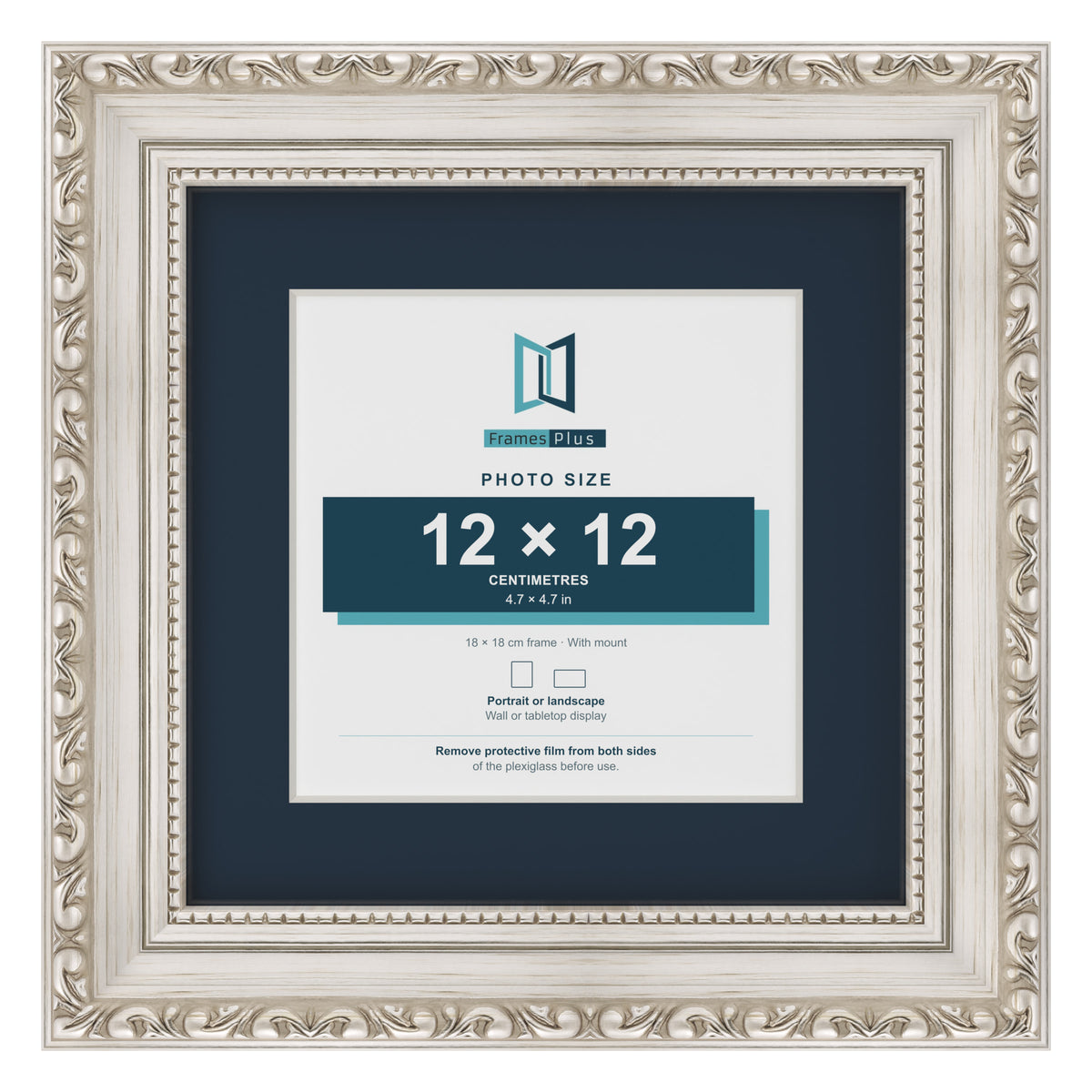 Louis Range Silver Picture, Photo & Poster Frame with Pacific Blue Mount - 18x18cm Frame for 12x12cm Photo, Silver