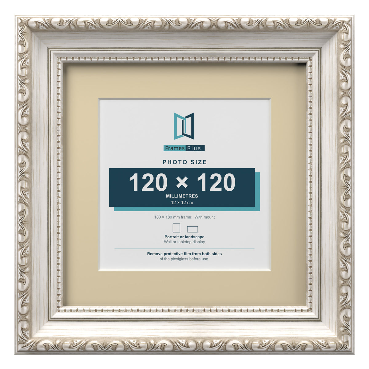 Louis Range Silver Picture, Photo & Poster Frame with Ivory Mount - 18x18cm Frame for 12x12cm Photo, Silver