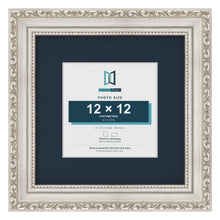 Louis Range Silver Picture, Photo & Poster Frame with Pacific Blue Mount - 20x20cm Frame for 12x12cm Photo, Silver