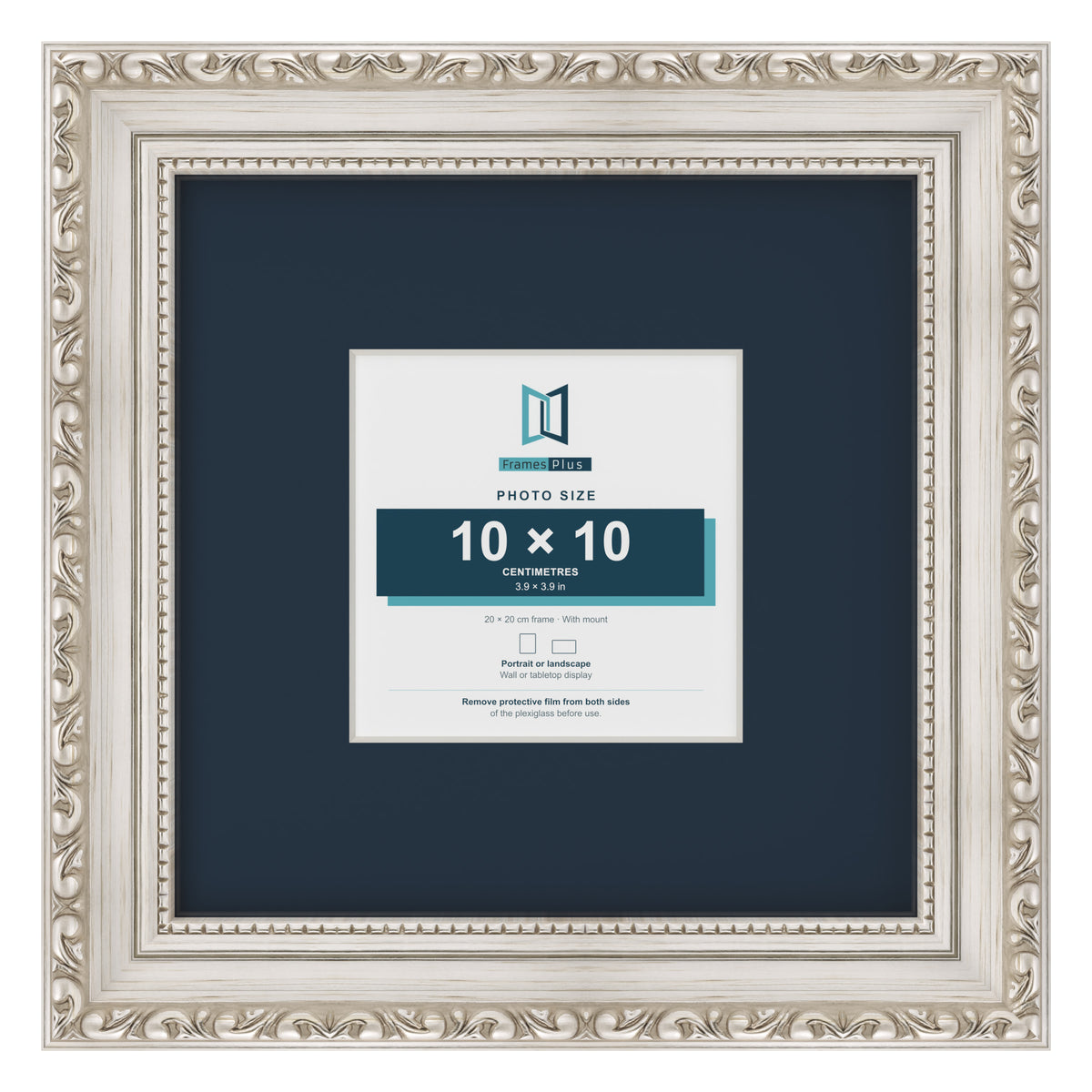 Louis Range Silver Picture, Photo & Poster Frame with Pacific Blue Mount - 20x20cm Frame for 10x10cm Photo, Silver