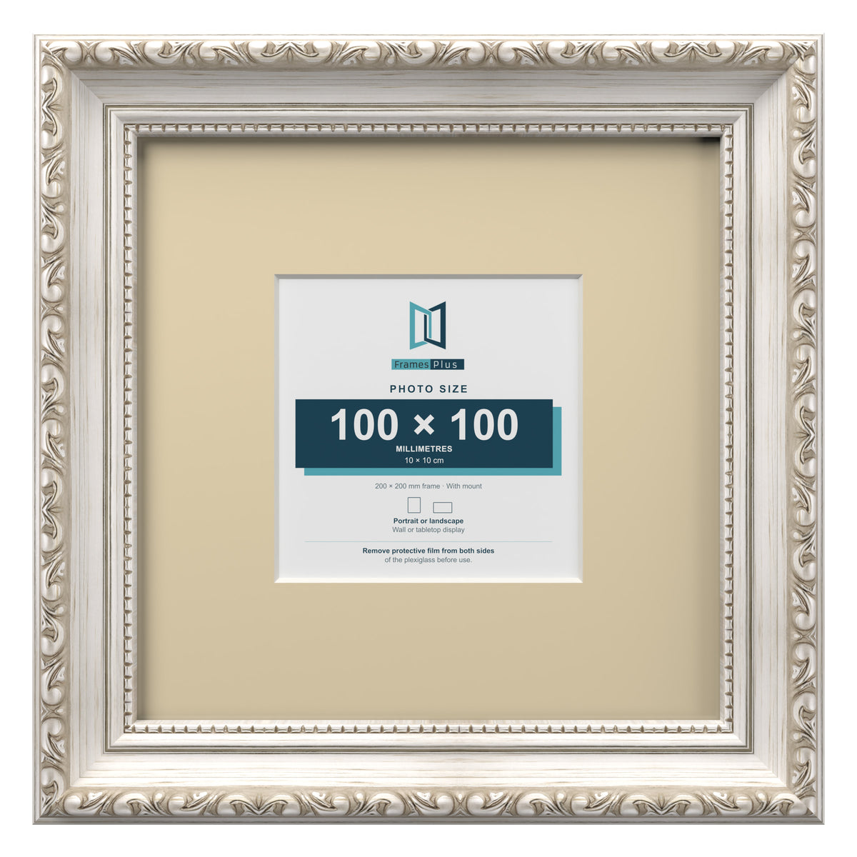 Louis Range Silver Picture, Photo & Poster Frame with Ivory Mount - 20x20cm Frame for 10x10cm Photo, Silver