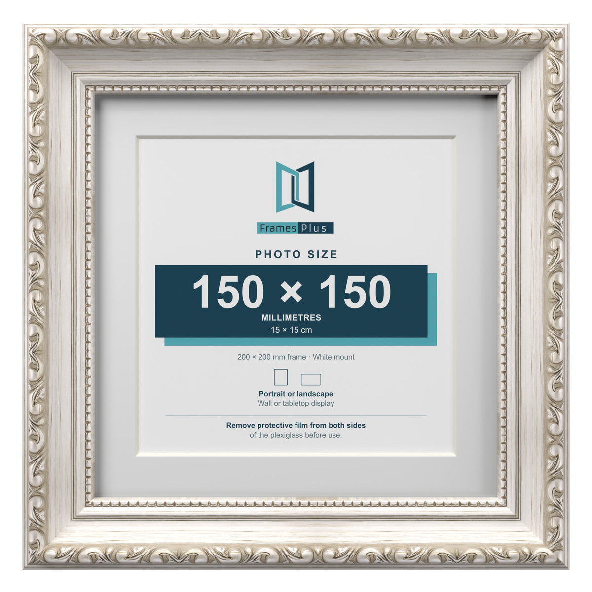 Louis Range Silver Picture, Photo & Poster Frame with White Mount - 20x20cm Frame for 15x15cm Photo, Silver