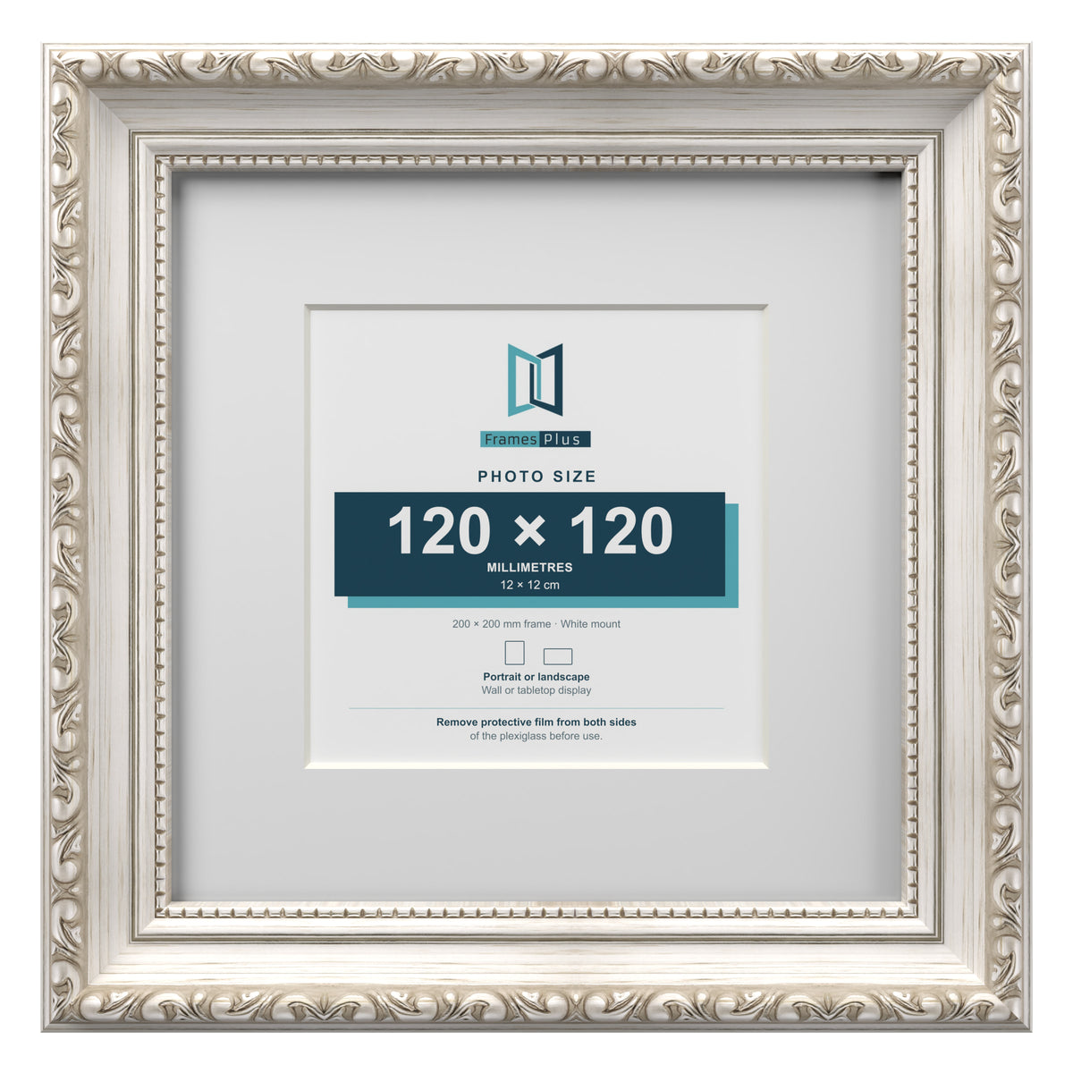 Louis Range Silver Picture, Photo & Poster Frame with White Mount - 20x20cm Frame for 12x12cm Photo, Silver