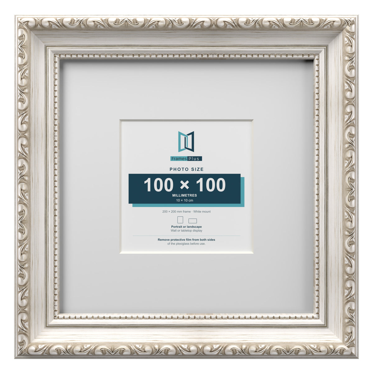Louis Range Silver Picture, Photo & Poster Frame with White Mount - 20x20cm Frame for 10x10cm Photo, Silver