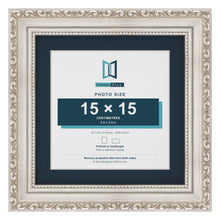 Louis Range Silver Picture, Photo & Poster Frame with Pacific Blue Mount - 20x20cm Frame for 15x15cm Photo, Silver