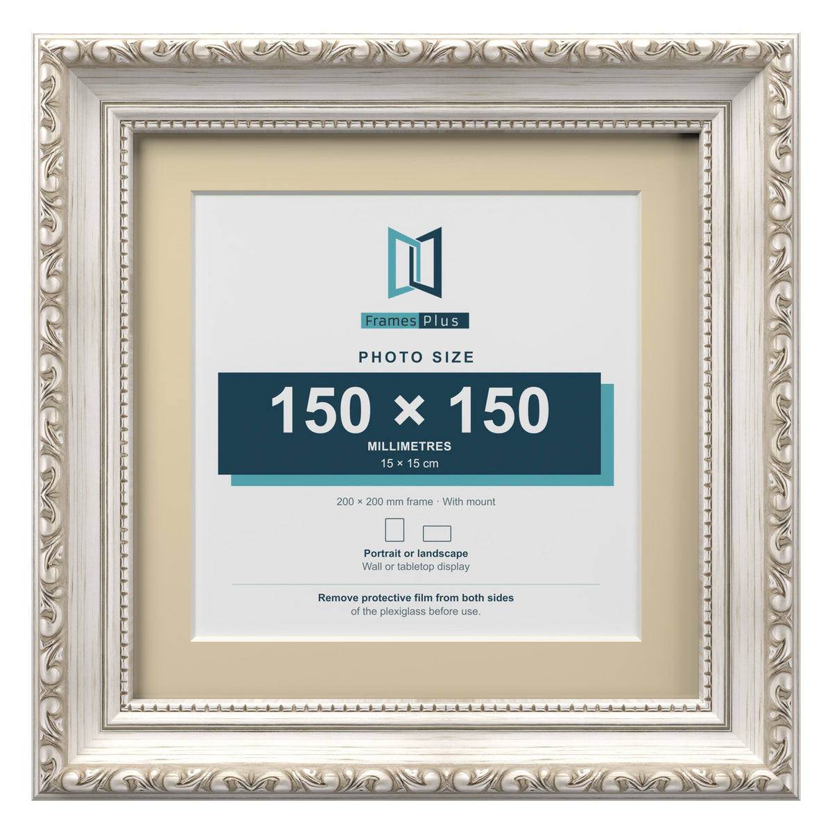 Louis Range Silver Picture, Photo & Poster Frame with Ivory Mount - 20x20cm Frame for 15x15cm Photo, Silver