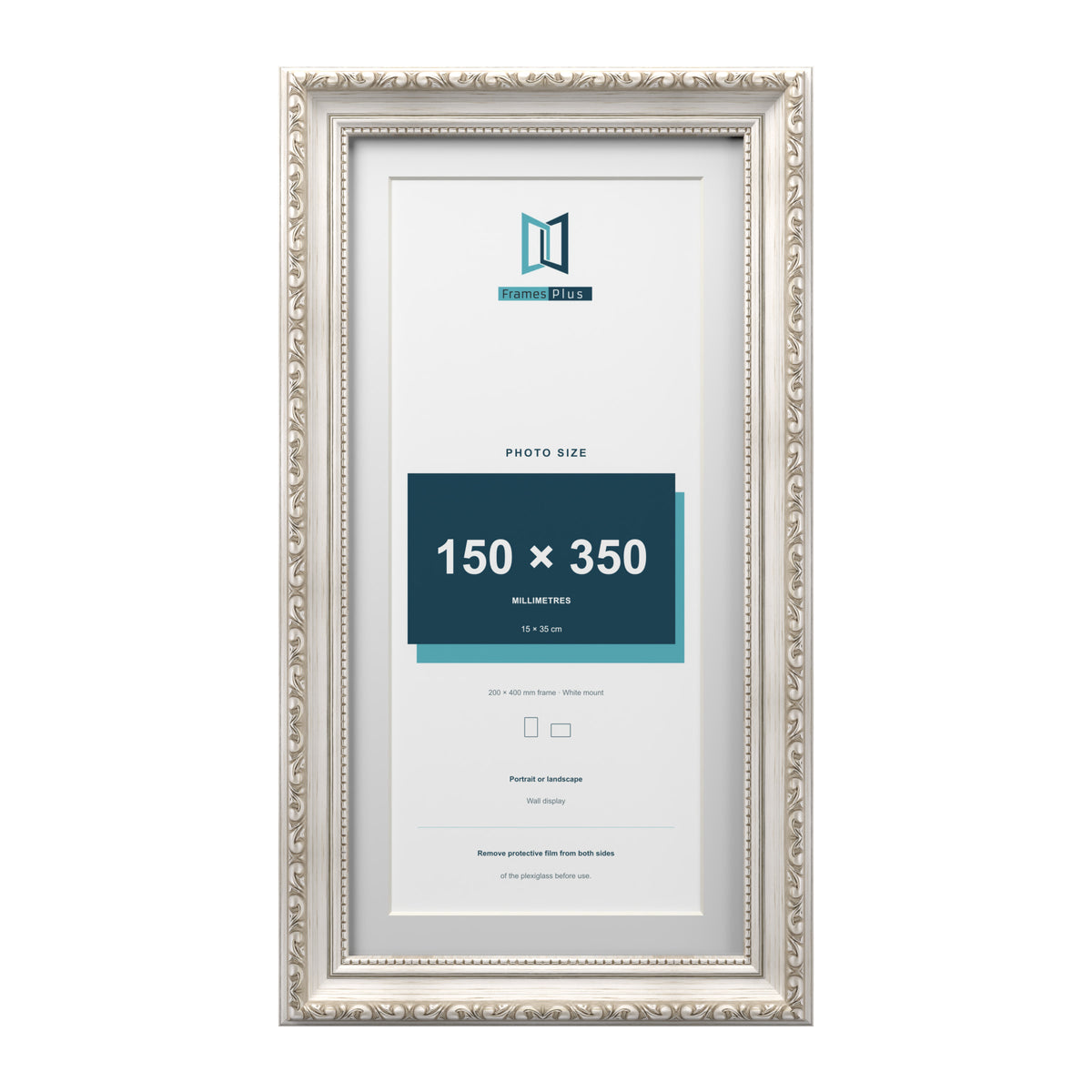 Louis Range Silver Picture, Photo & Poster Frame with White Mount - 40x20cm Frame for 35x15cm Photo, Silver