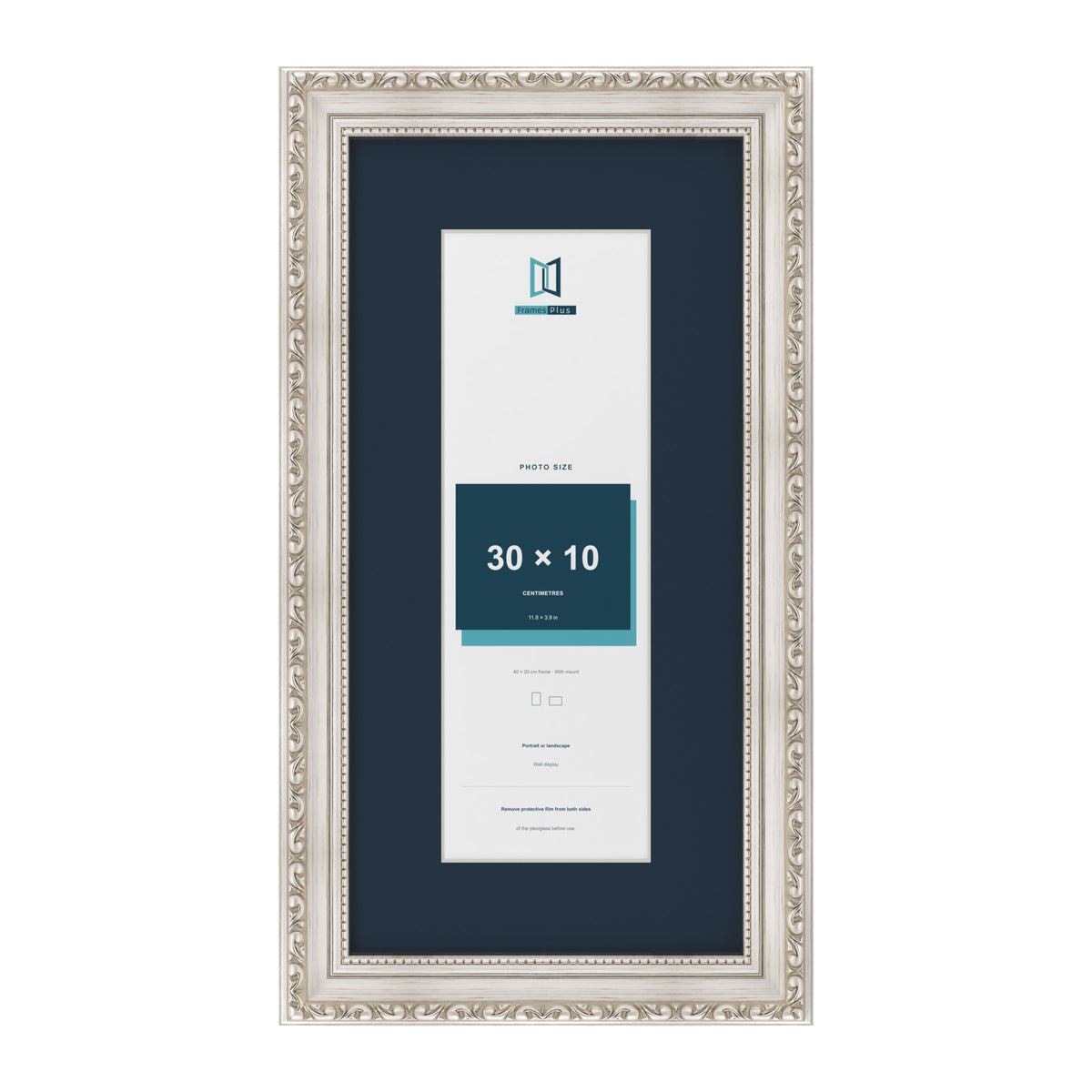 Louis Range Silver Picture, Photo & Poster Frame with Pacific Blue Mount - 40x20cm Frame for 30x10cm Photo, Silver