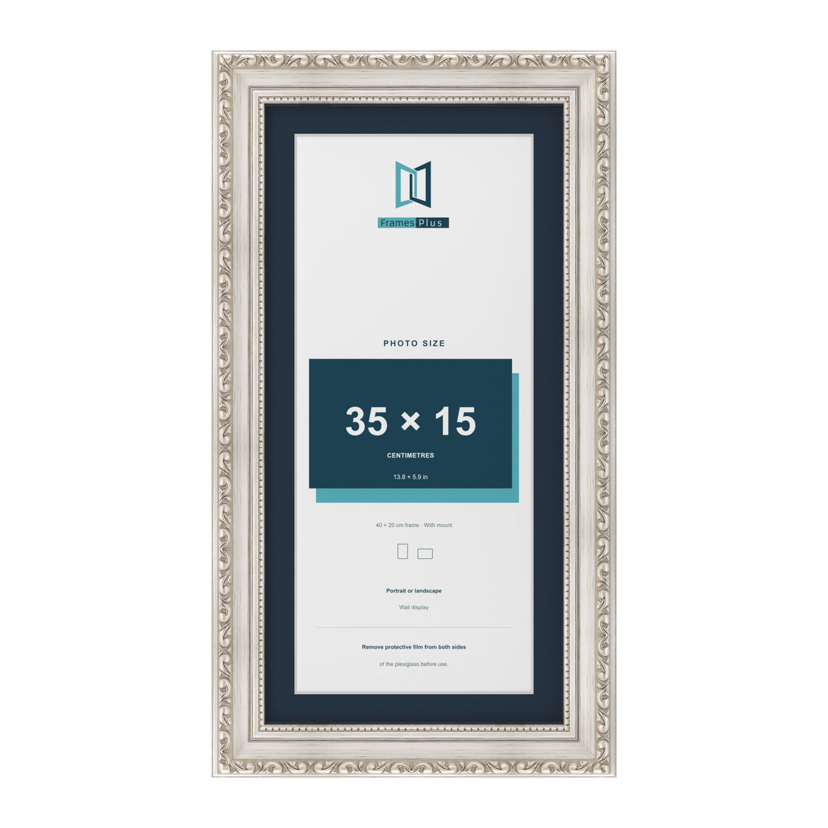 Louis Range Silver Picture, Photo & Poster Frame with Pacific Blue Mount - 40x20cm Frame for 35x15cm Photo, Silver
