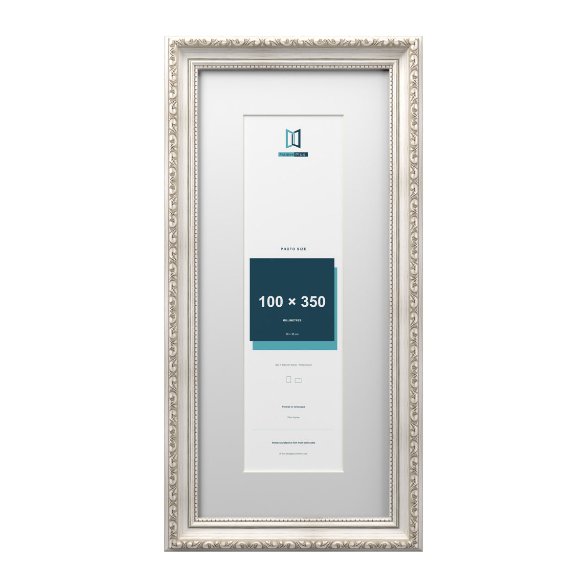 Louis Range Silver Picture, Photo & Poster Frame with White Mount - 45x20cm Frame for 35x10cm Photo, Silver