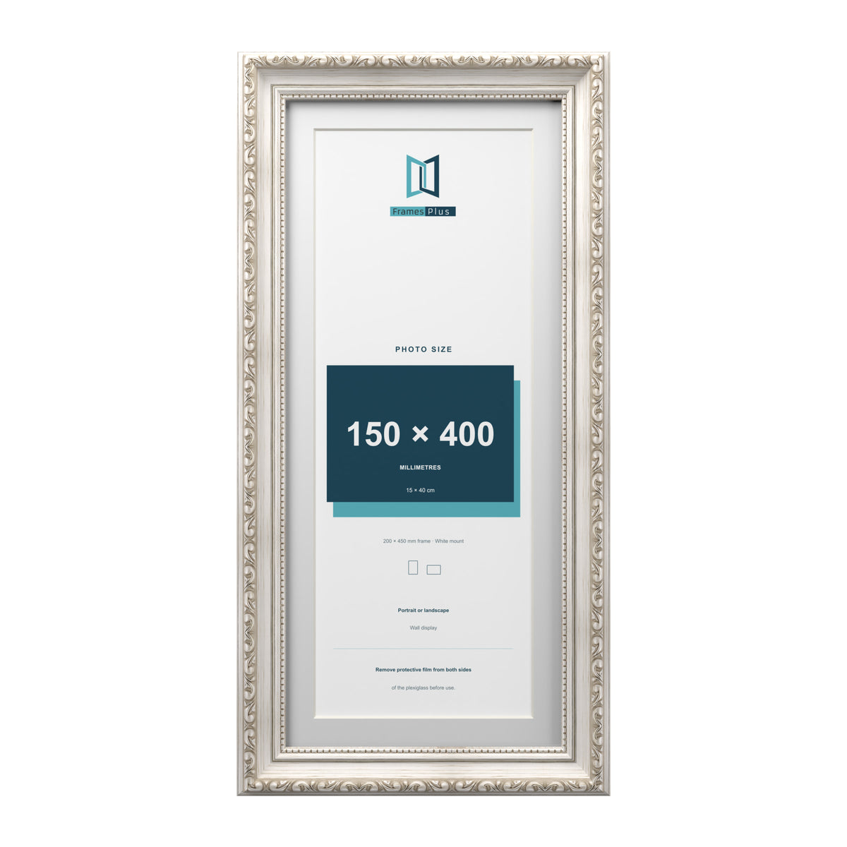 Louis Range Silver Picture, Photo & Poster Frame with White Mount - 45x20cm Frame for 40x15cm Photo, Silver