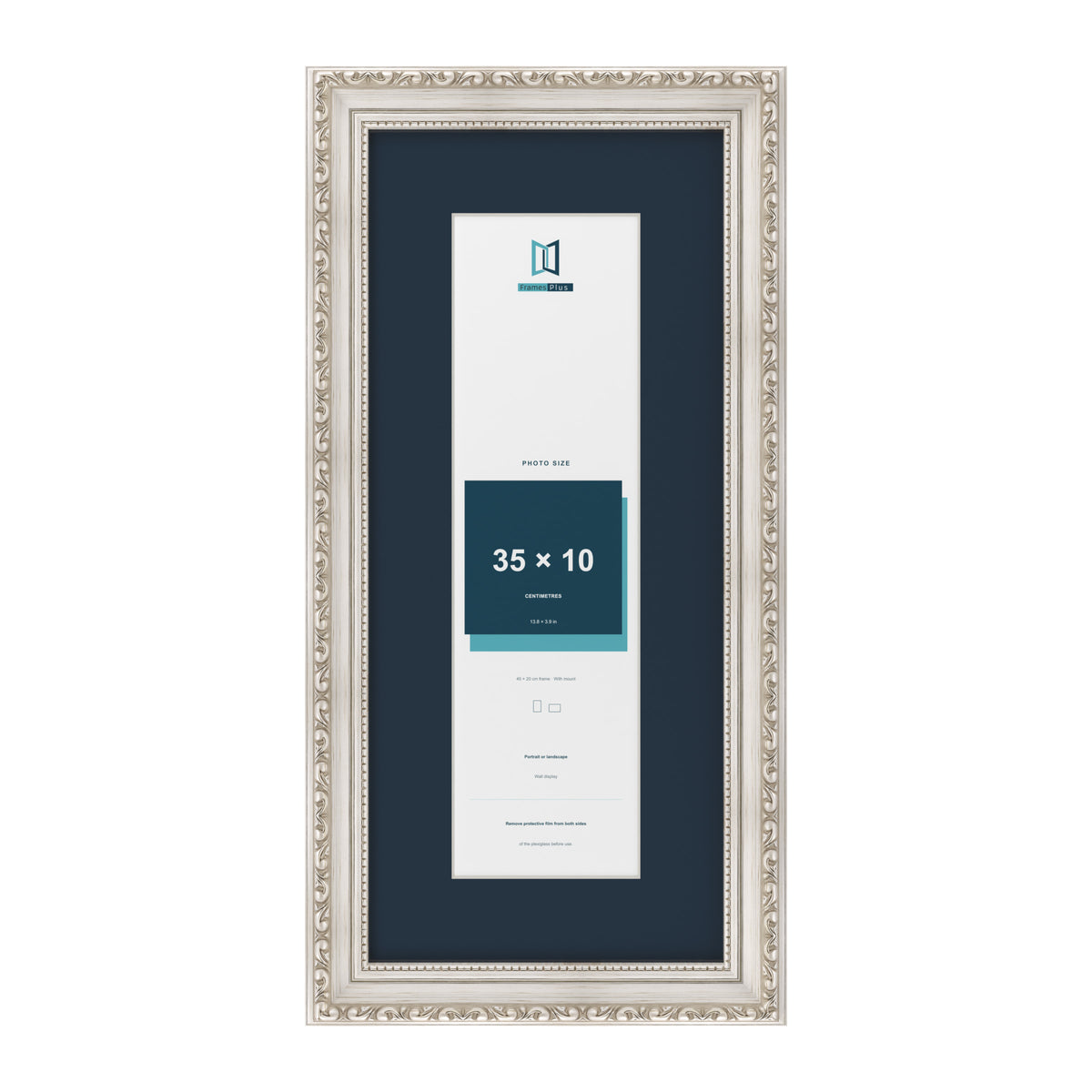 Louis Range Silver Picture, Photo & Poster Frame with Pacific Blue Mount - 45x20cm Frame for 35x10cm Photo, Silver