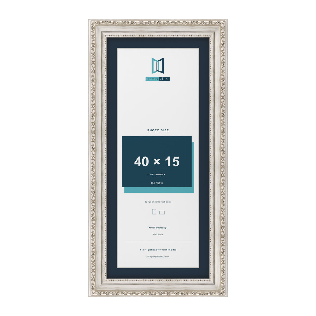 Louis Range Silver Picture, Photo & Poster Frame with Pacific Blue Mount - 45x20cm Frame for 40x15cm Photo, Silver
