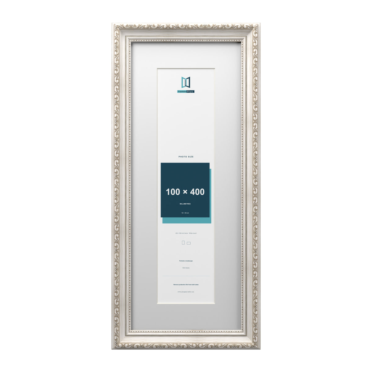 Louis Range Silver Picture, Photo & Poster Frame with White Mount - 50x20cm Frame for 40x10cm Photo, Silver