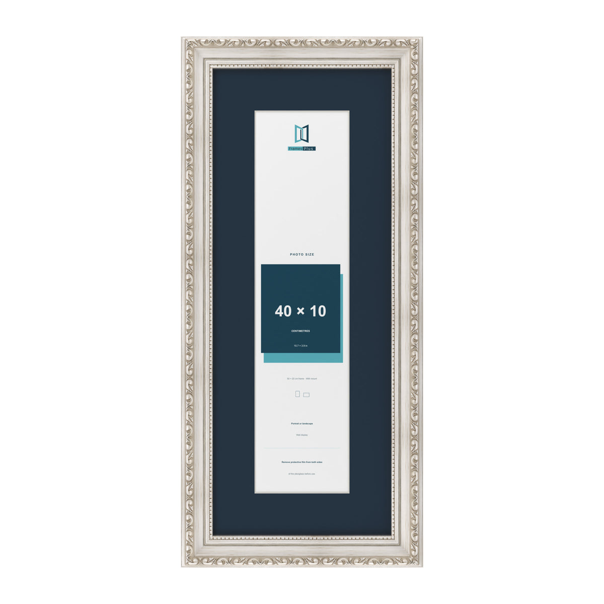 Louis Range Silver Picture, Photo & Poster Frame with Pacific Blue Mount - 50x20cm Frame for 40x10cm Photo, Silver