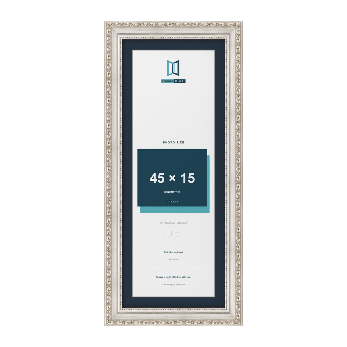 Louis Range Silver Picture, Photo & Poster Frame with Pacific Blue Mount - 50x20cm Frame for 45x15cm Photo, Silver