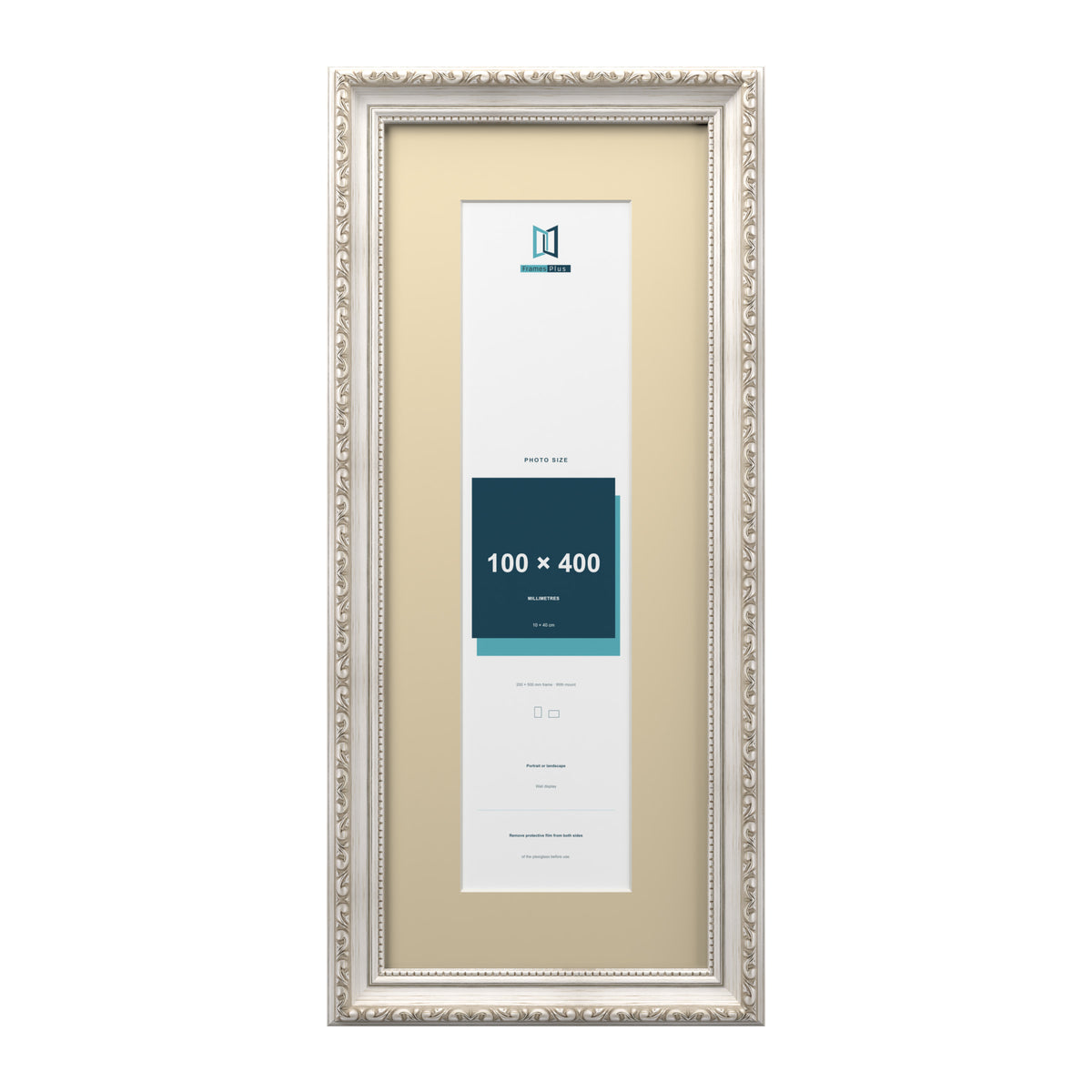 Louis Range Silver Picture, Photo & Poster Frame with Ivory Mount - 50x20cm Frame for 40x10cm Photo, Silver