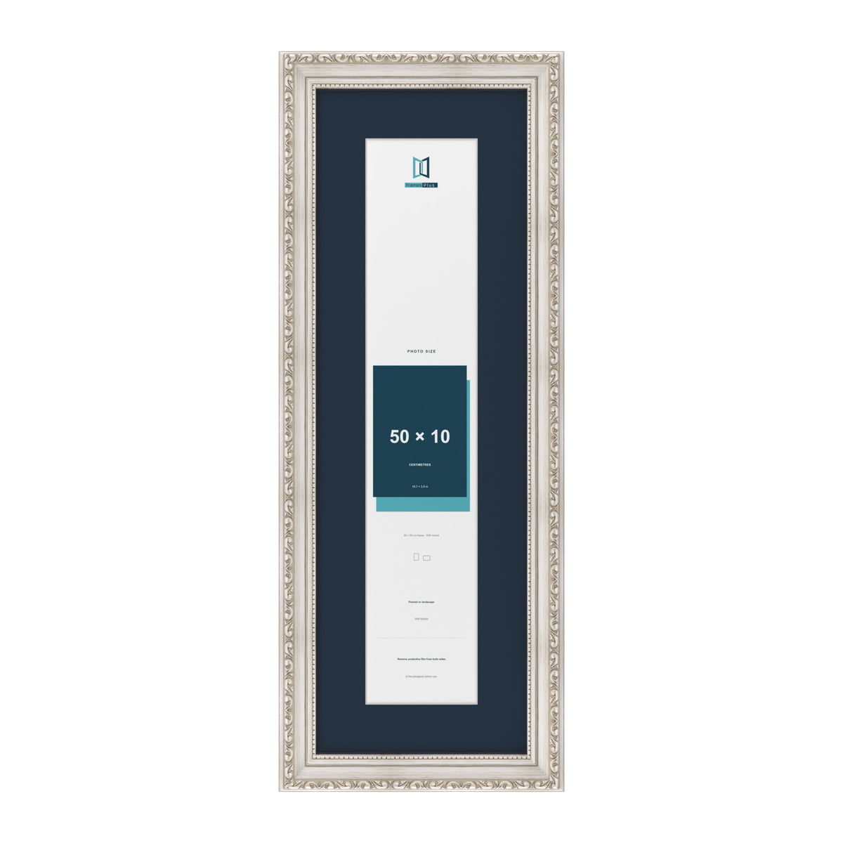 Louis Range Silver Picture, Photo & Poster Frame with Pacific Blue Mount - 60x20cm Frame for 50x10cm Photo, Silver