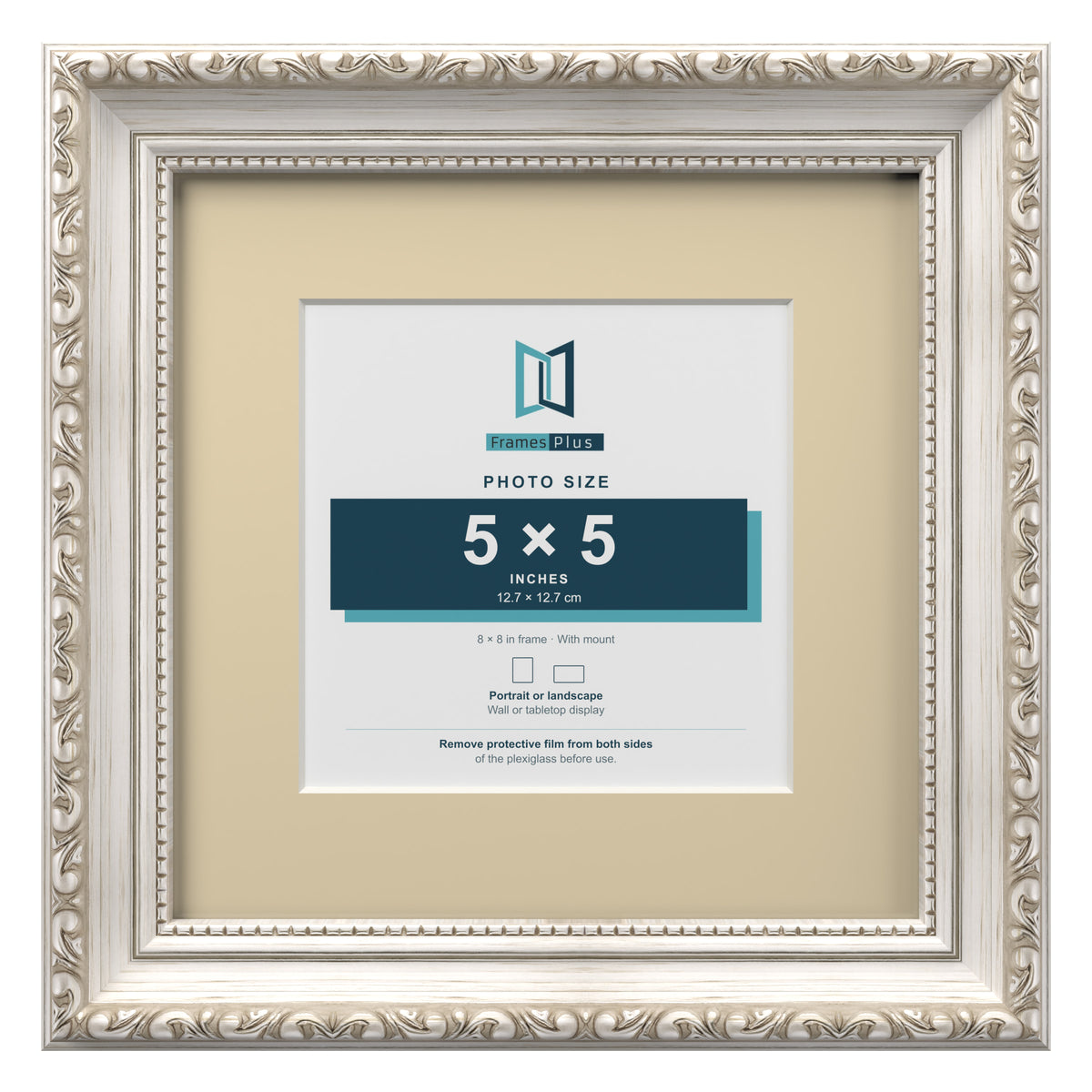 Louis Range Silver Picture, Photo & Poster Frame with Ivory Mount - 8x8" Frame for 5x5" Photo, Silver