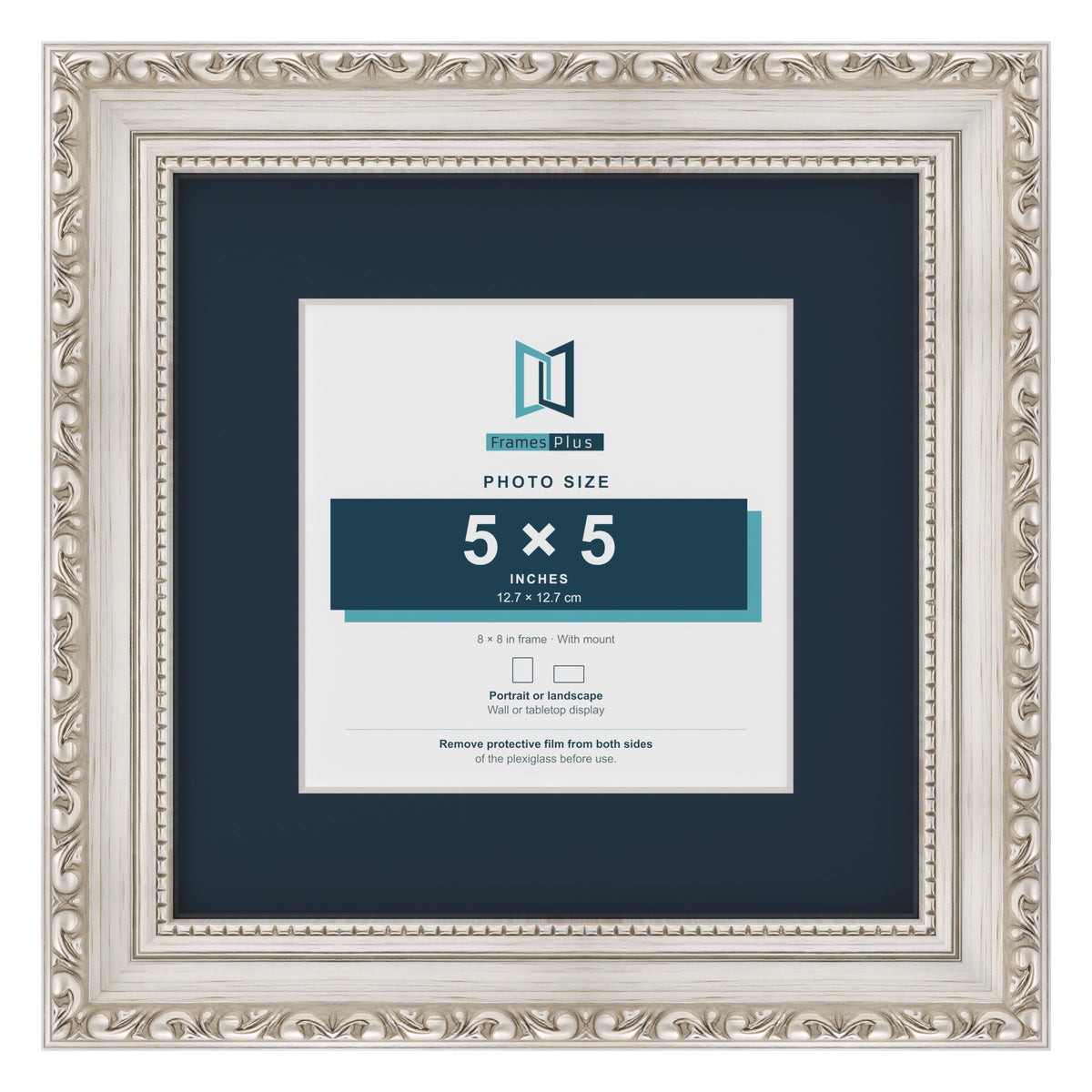 Louis Range Silver Picture, Photo & Poster Frame with Pacific Blue Mount - 8x8" Frame for 5x5" Photo, Silver