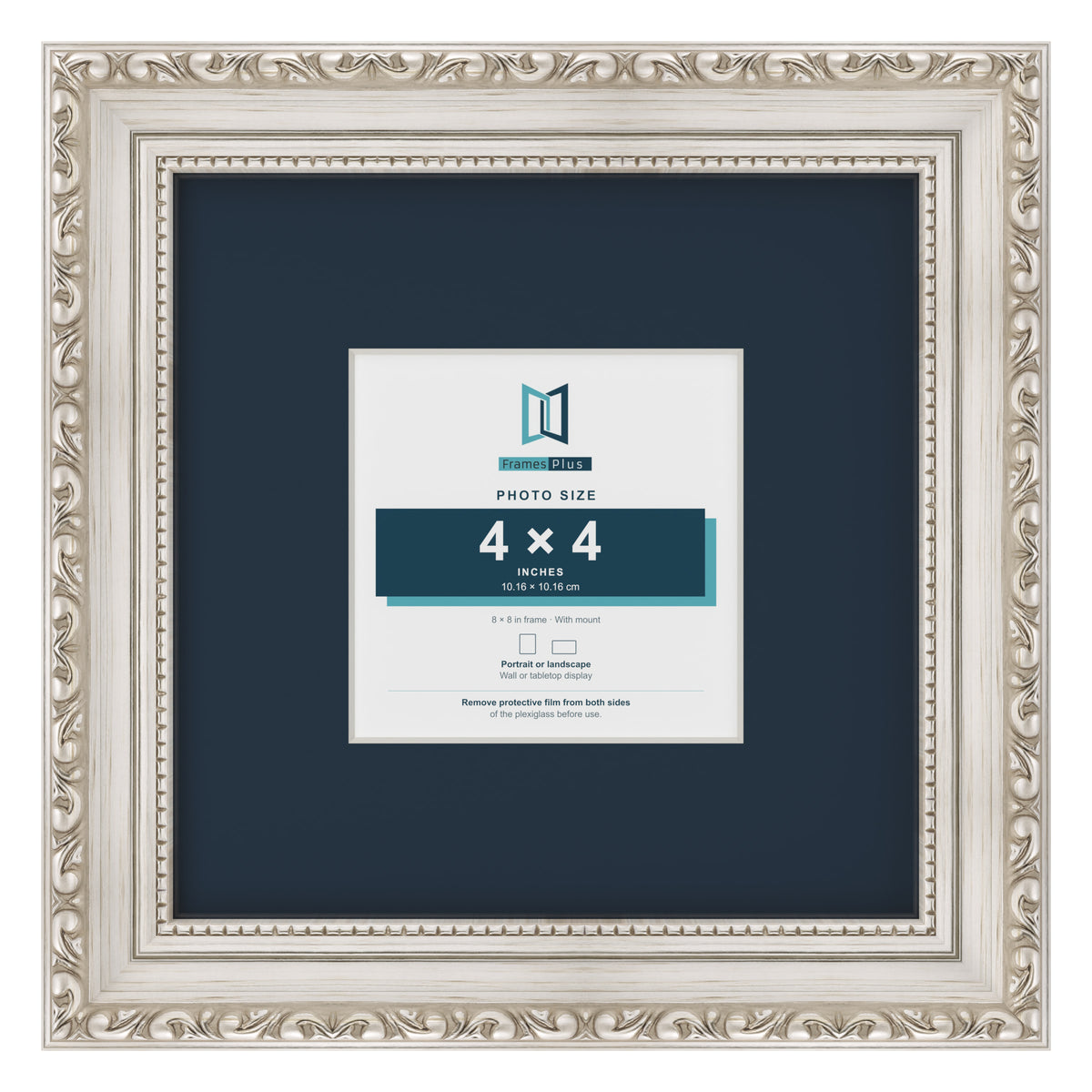 Louis Range Silver Picture, Photo & Poster Frame with Pacific Blue Mount - 8x8" Frame for 4x4" Photo, Silver