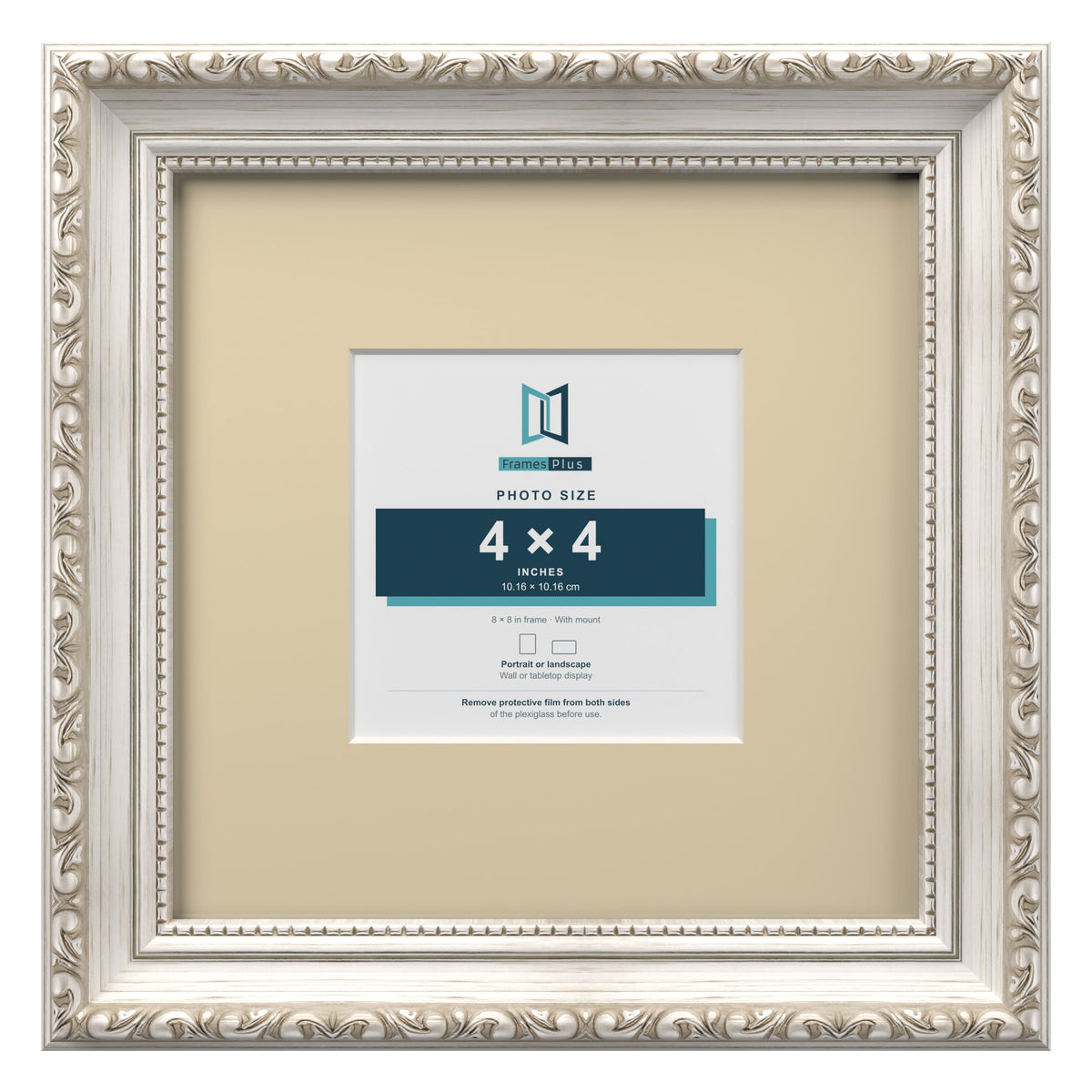 Louis Range Silver Picture, Photo & Poster Frame with Ivory Mount - 8x8" Frame for 4x4" Photo, Silver