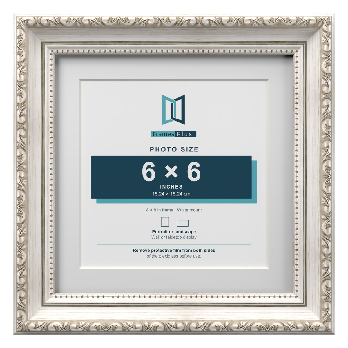 Louis Range Silver Picture, Photo & Poster Frame with White Mount - 8x8" Frame for 6x6" Photo, Silver