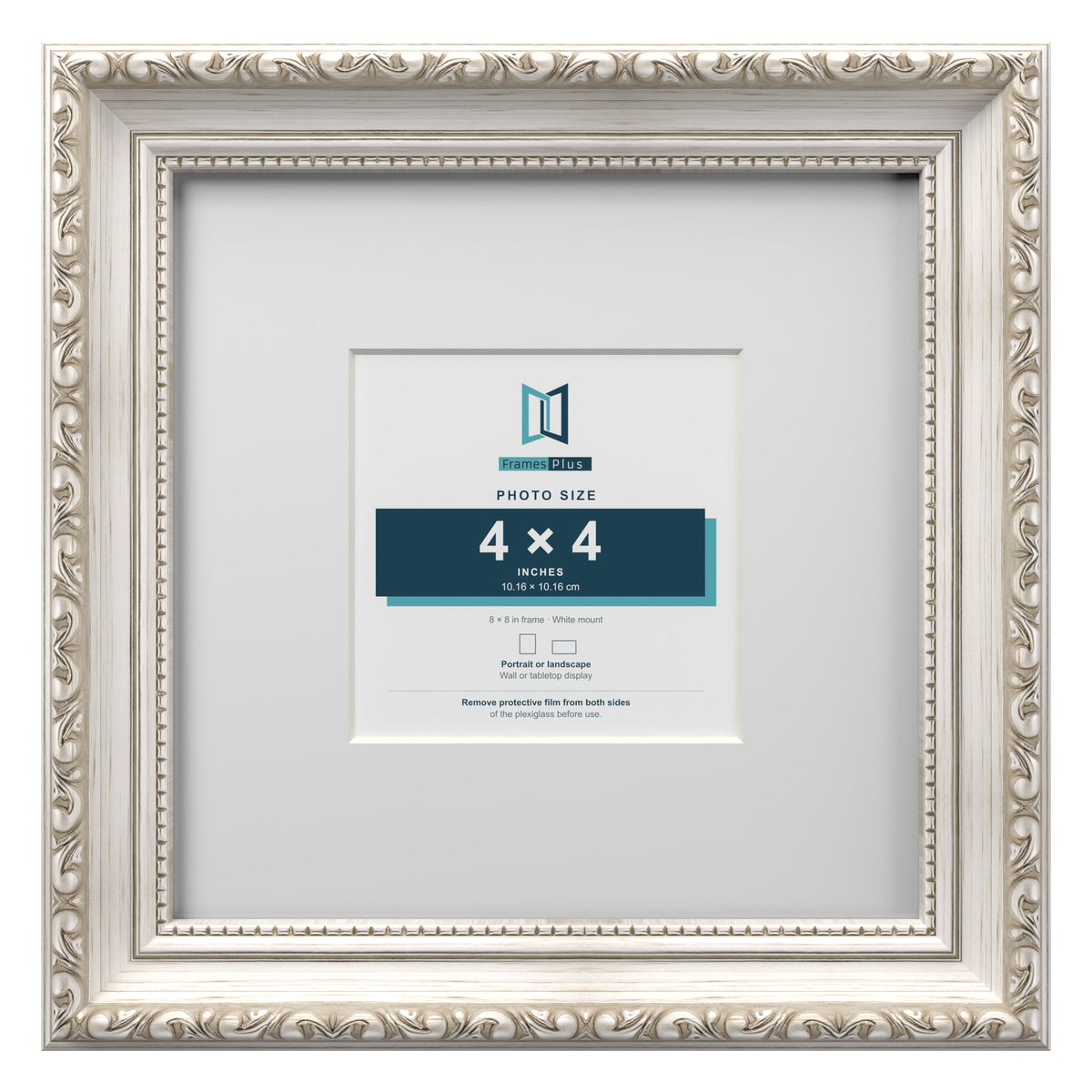 Louis Range Silver Picture, Photo & Poster Frame with White Mount - 8x8" Frame for 4x4" Photo, Silver
