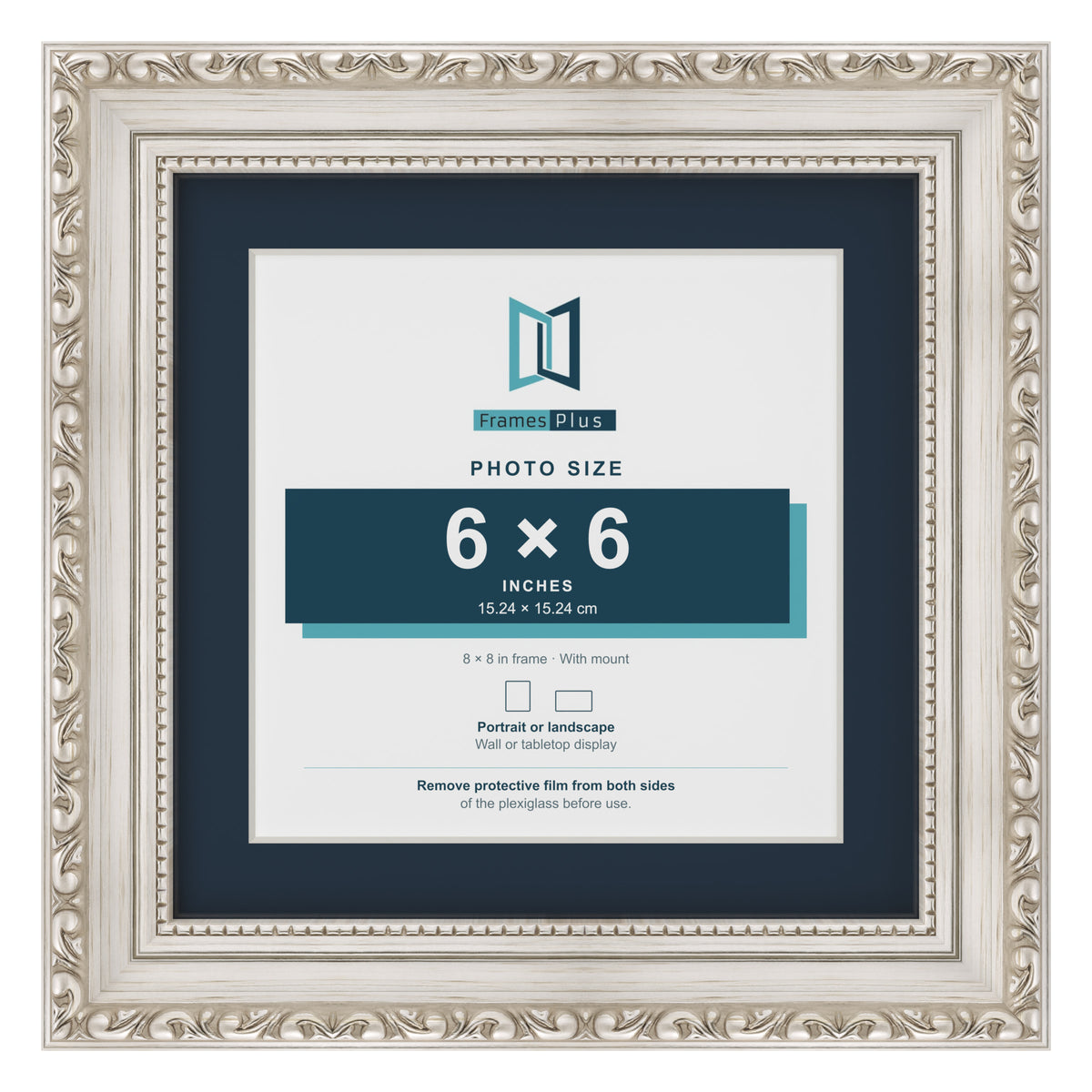 Louis Range Silver Picture, Photo & Poster Frame with Pacific Blue Mount - 8x8" Frame for 6x6" Photo, Silver