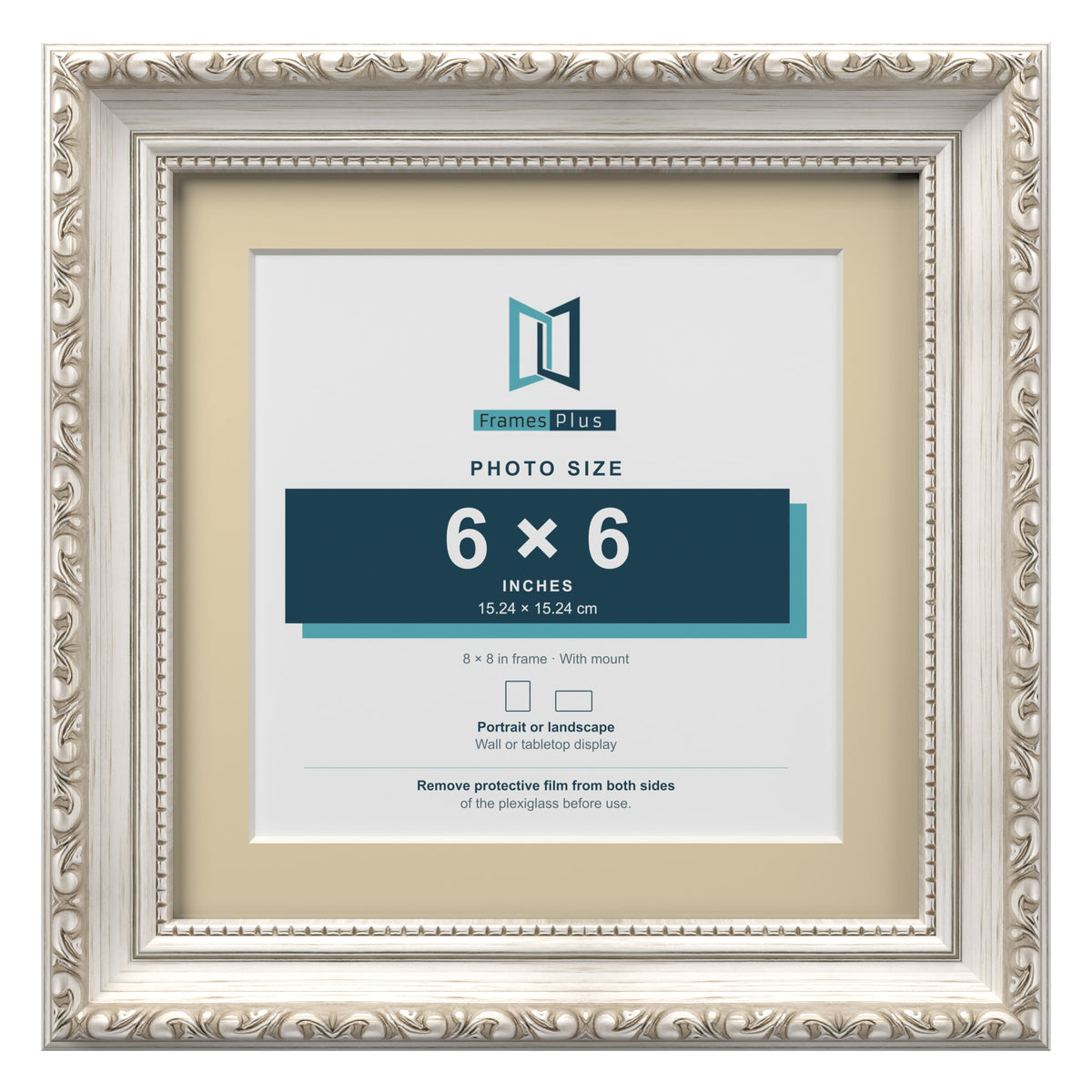 Louis Range Silver Picture, Photo & Poster Frame with Ivory Mount - 8x8" Frame for 6x6" Photo, Silver