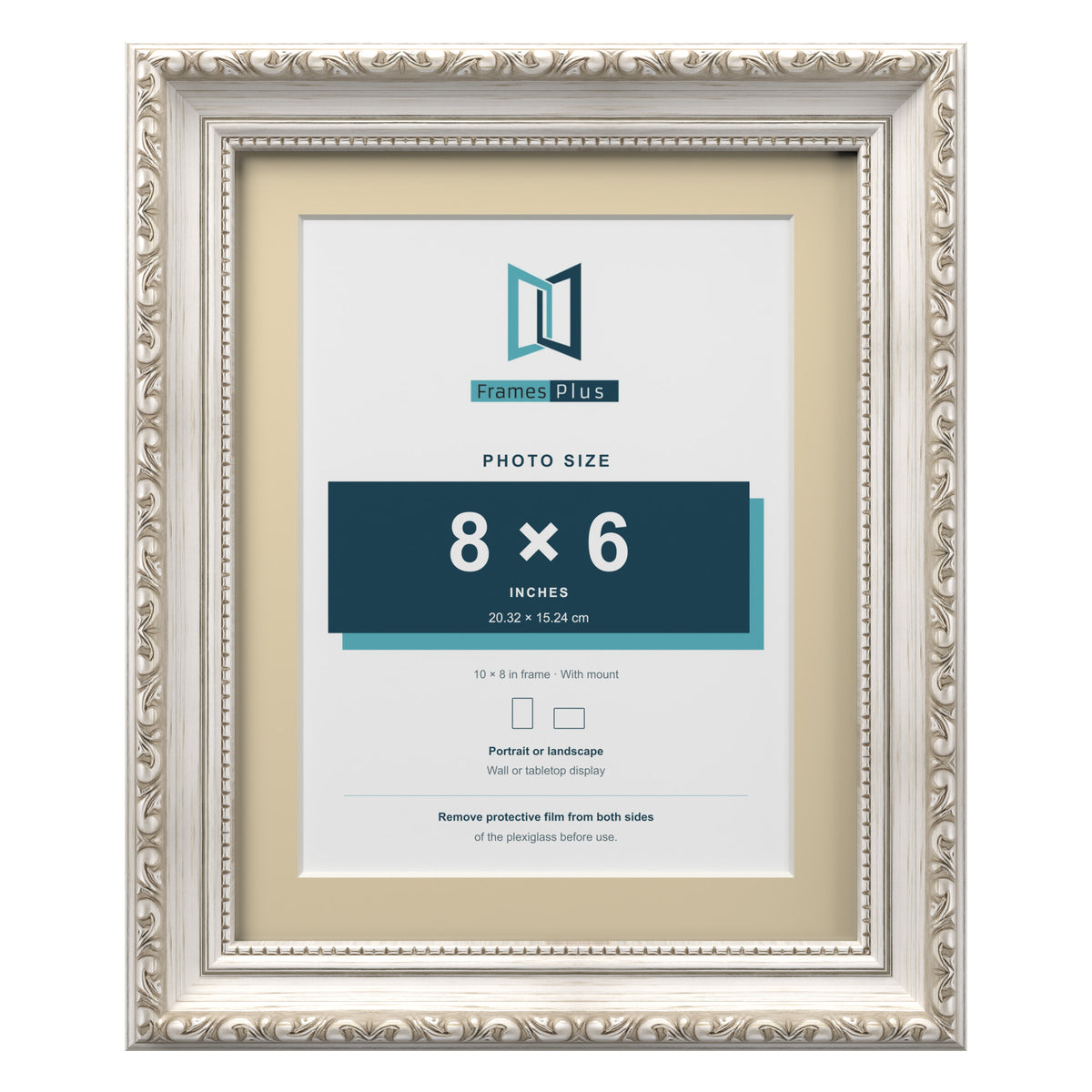 Louis Range Silver Picture, Photo & Poster Frame with Ivory Mount - 10x8" Frame for 8x6" Photo, Silver