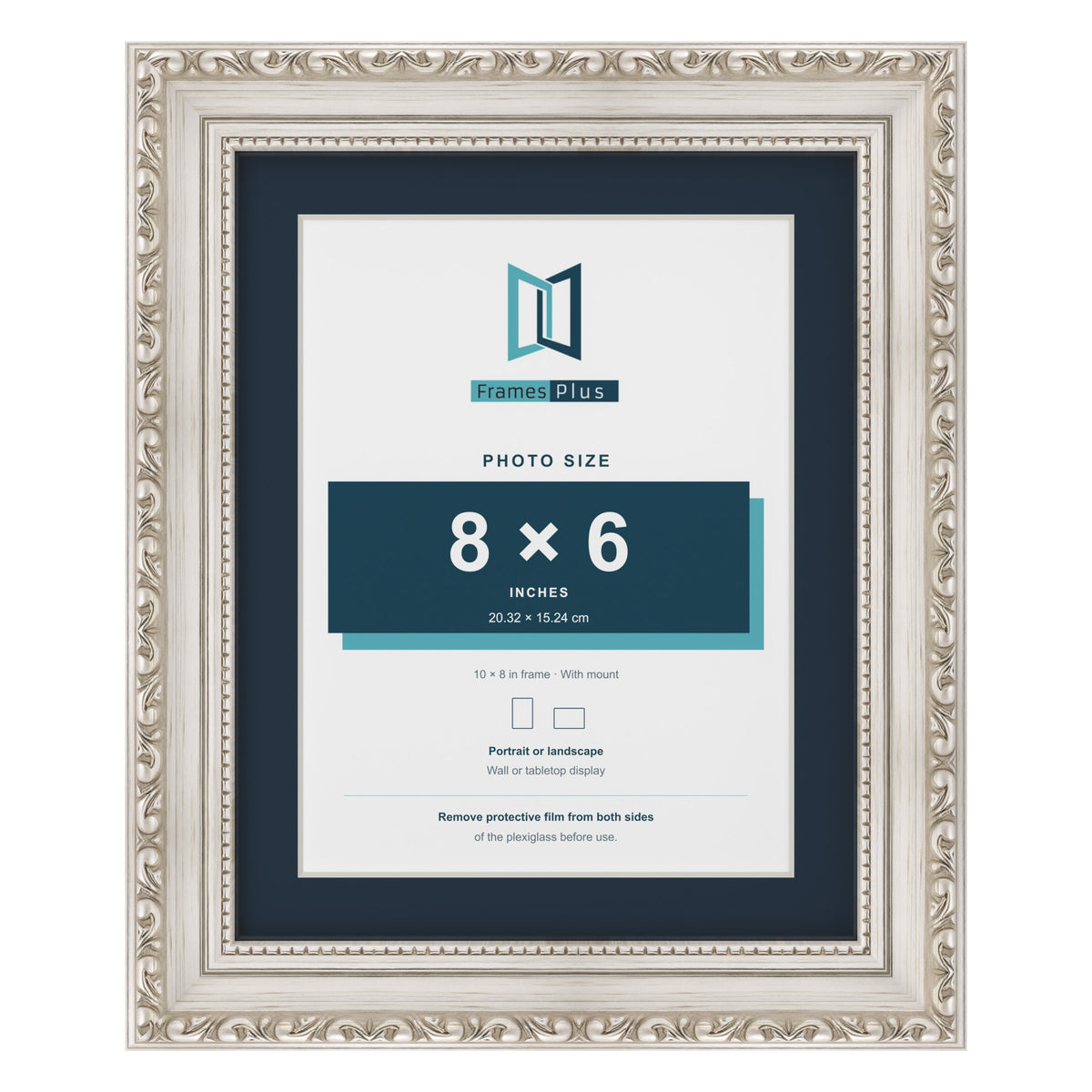 Louis Range Silver Picture, Photo & Poster Frame with Pacific Blue Mount - 10x8" Frame for 8x6" Photo, Silver
