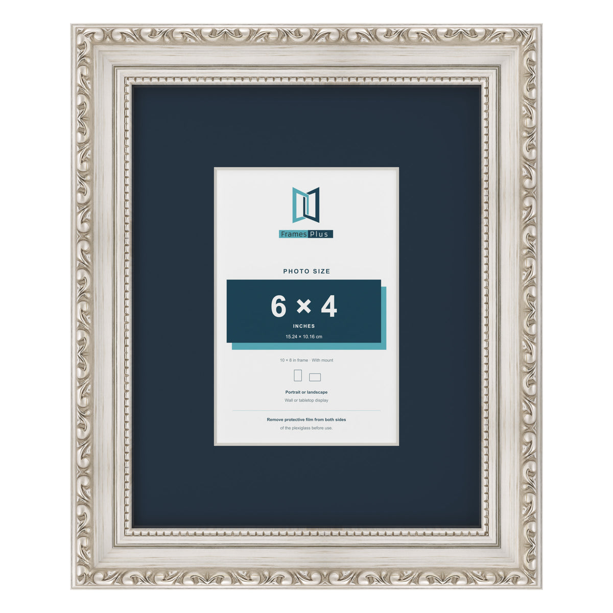 Louis Range Silver Picture, Photo & Poster Frame with Pacific Blue Mount - 10x8" Frame for 6x4" Photo, Silver