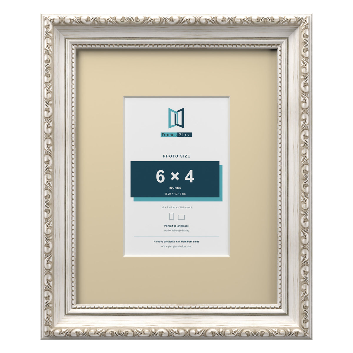 Louis Range Silver Picture, Photo & Poster Frame with Ivory Mount - 10x8" Frame for 6x4" Photo, Silver