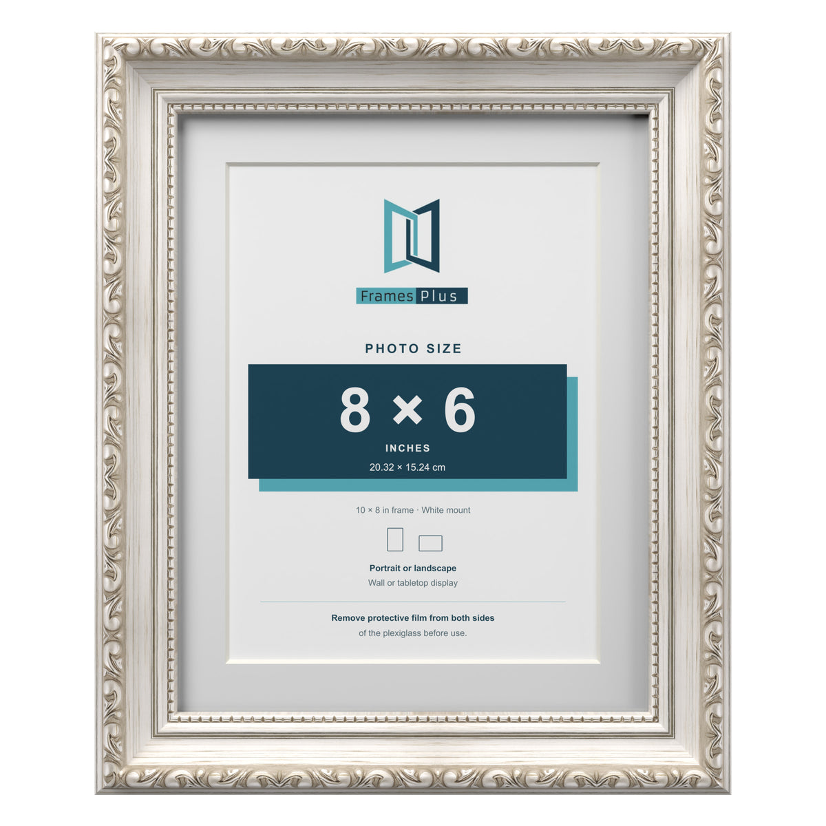 Louis Range Silver Picture, Photo & Poster Frame with White Mount - 10x8" Frame for 8x6" Photo, Silver