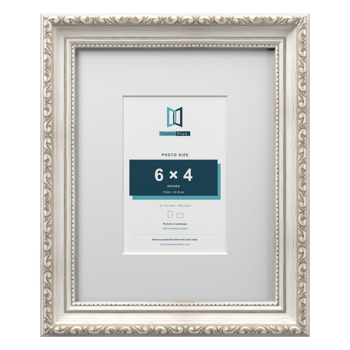 Louis Range Silver Picture, Photo & Poster Frame with White Mount - 10x8" Frame for 6x4" Photo, Silver