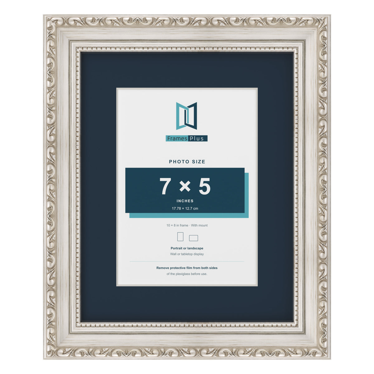 Louis Range Silver Picture, Photo & Poster Frame with Pacific Blue Mount - 10x8" Frame for 7x5" Photo, Silver