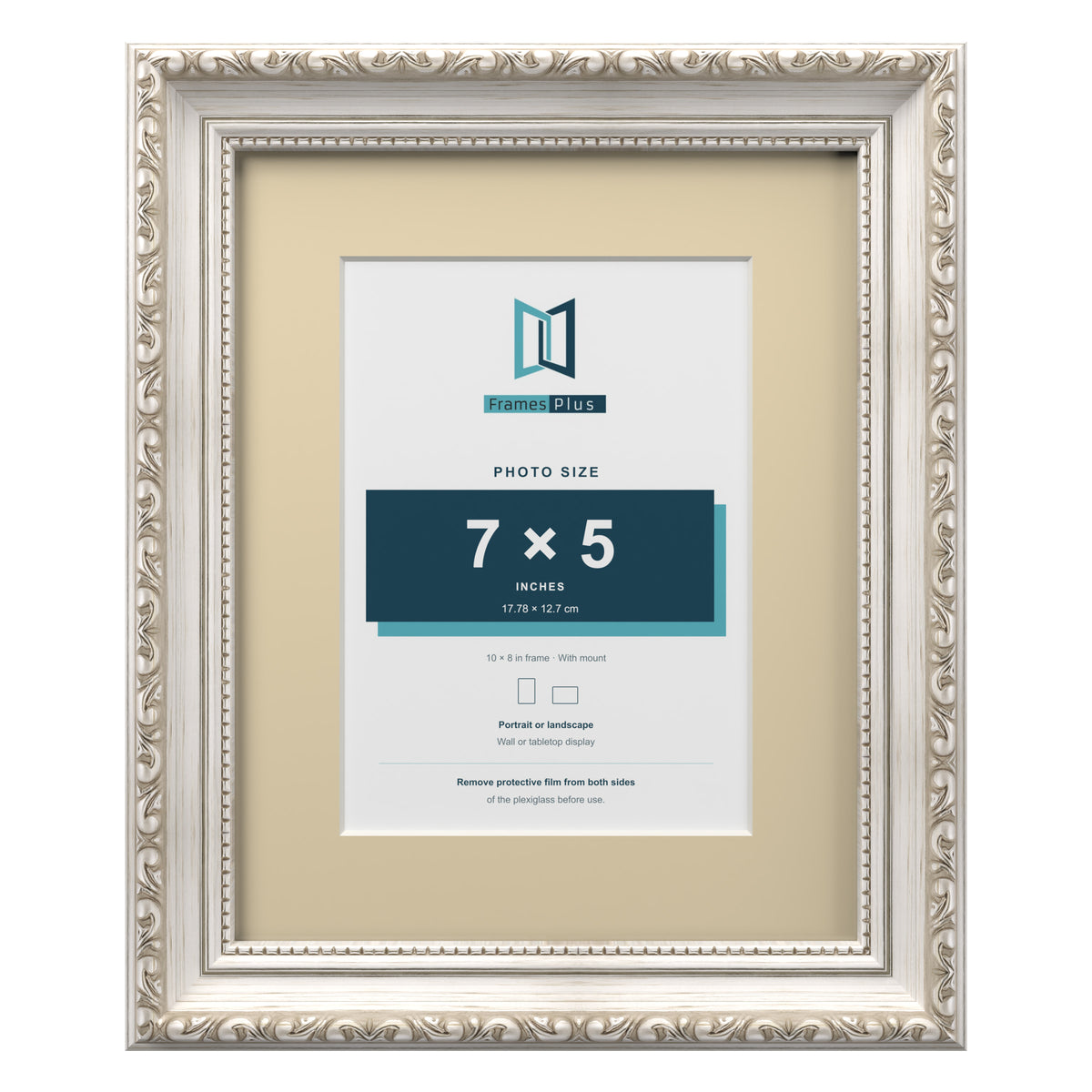 Louis Range Silver Picture, Photo & Poster Frame with Ivory Mount - 10x8" Frame for 7x5" Photo, Silver