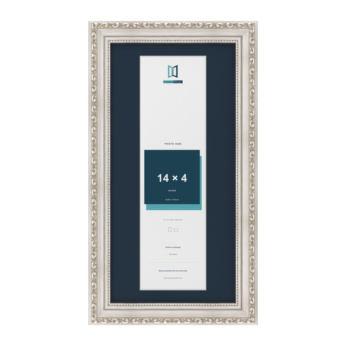 Louis Range Silver Picture, Photo & Poster Frame with Pacific Blue Mount - 16x8" Frame for 14x4" Photo, Silver