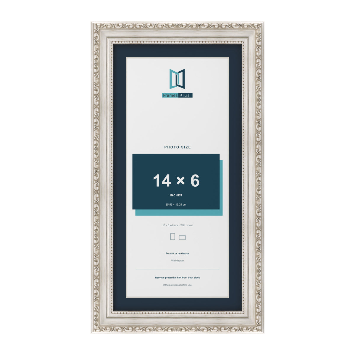 Louis Range Silver Picture, Photo & Poster Frame with Pacific Blue Mount - 16x8" Frame for 14x6" Photo, Silver