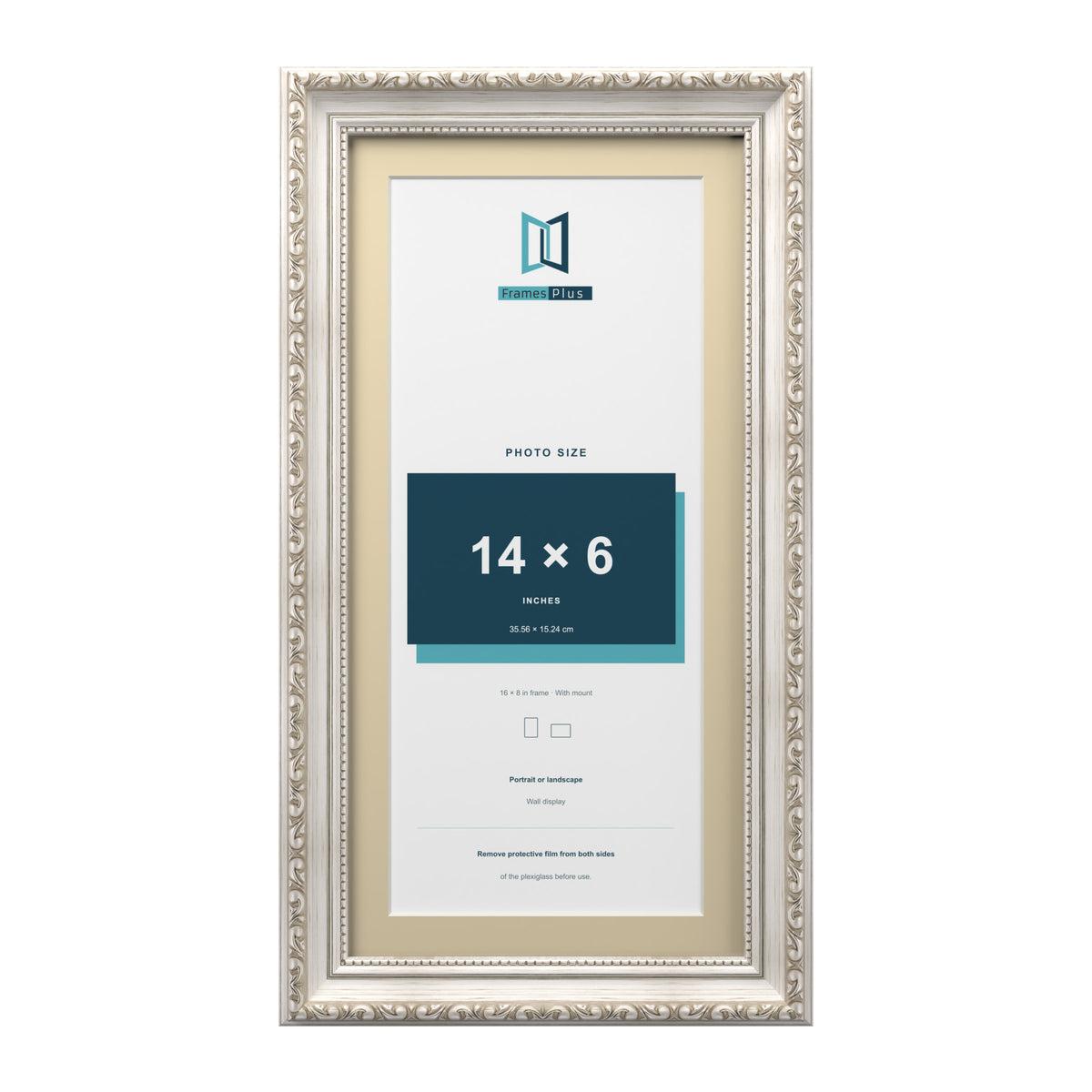 Louis Range Silver Picture, Photo & Poster Frame with Ivory Mount - 16x8" Frame for 14x6" Photo, Silver