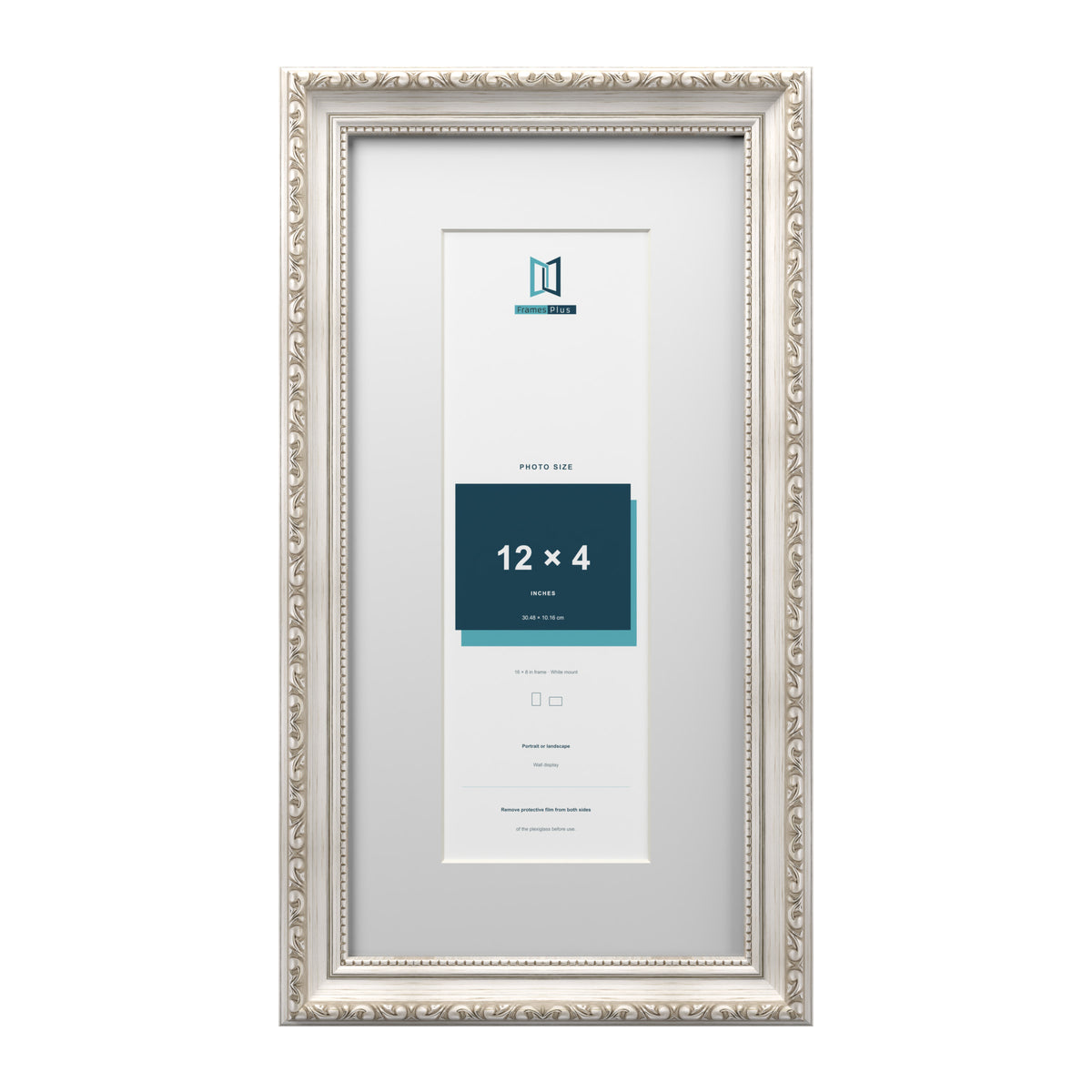 Louis Range Silver Picture, Photo & Poster Frame with White Mount - 16x8" Frame for 12x4" Photo, Silver