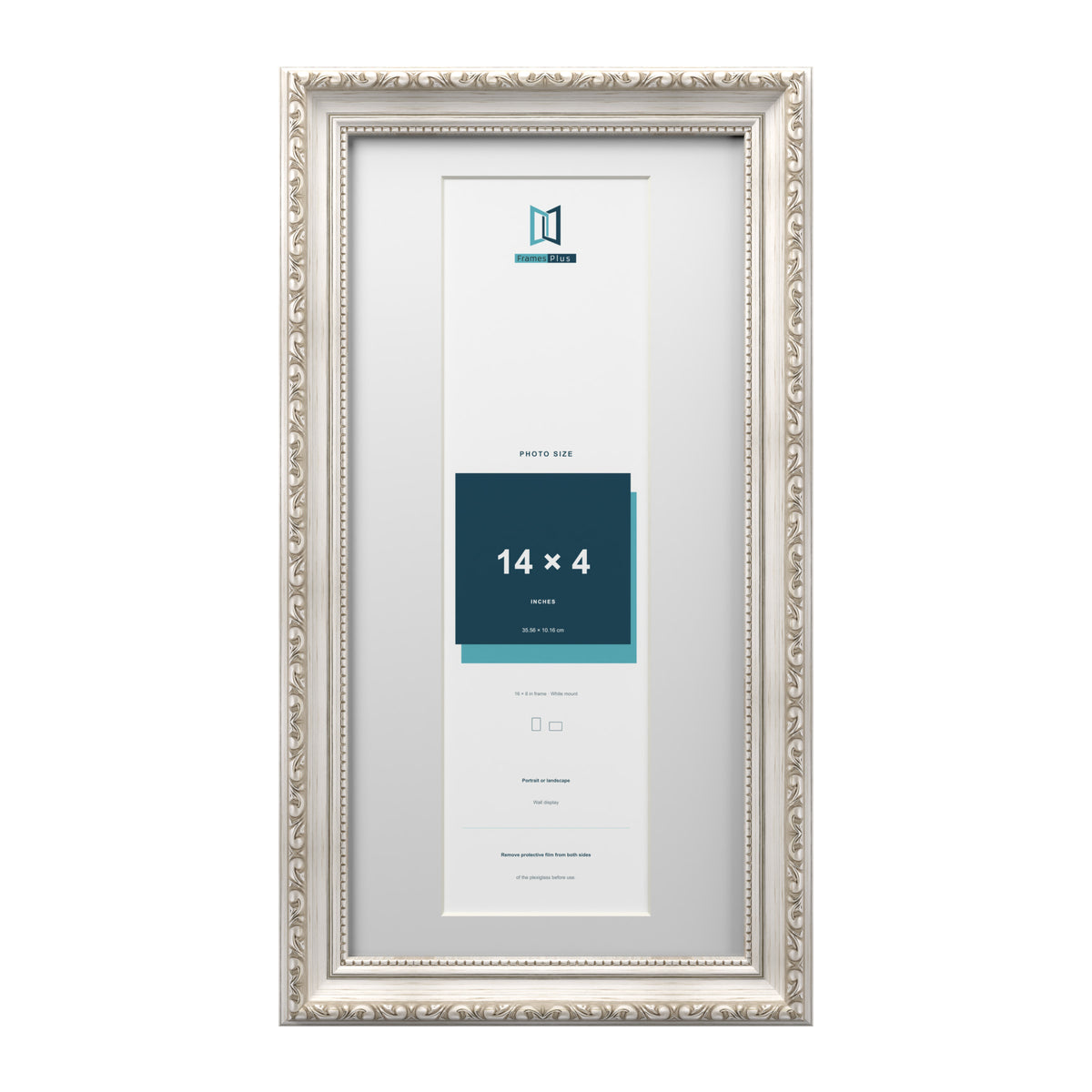 Louis Range Silver Picture, Photo & Poster Frame with White Mount - 16x8" Frame for 14x4" Photo, Silver